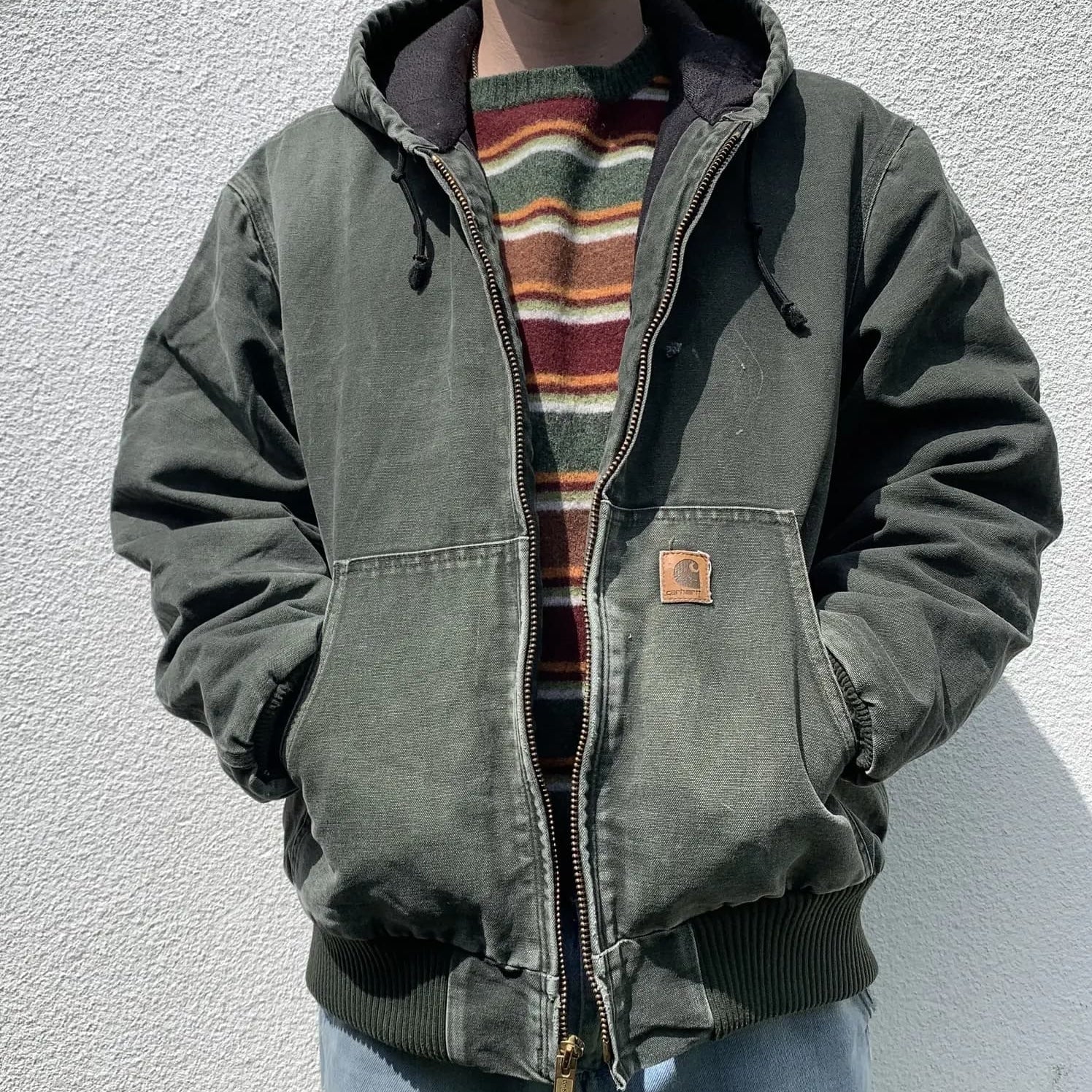 Vintage Carhartt Faded Green Hooded Jacket