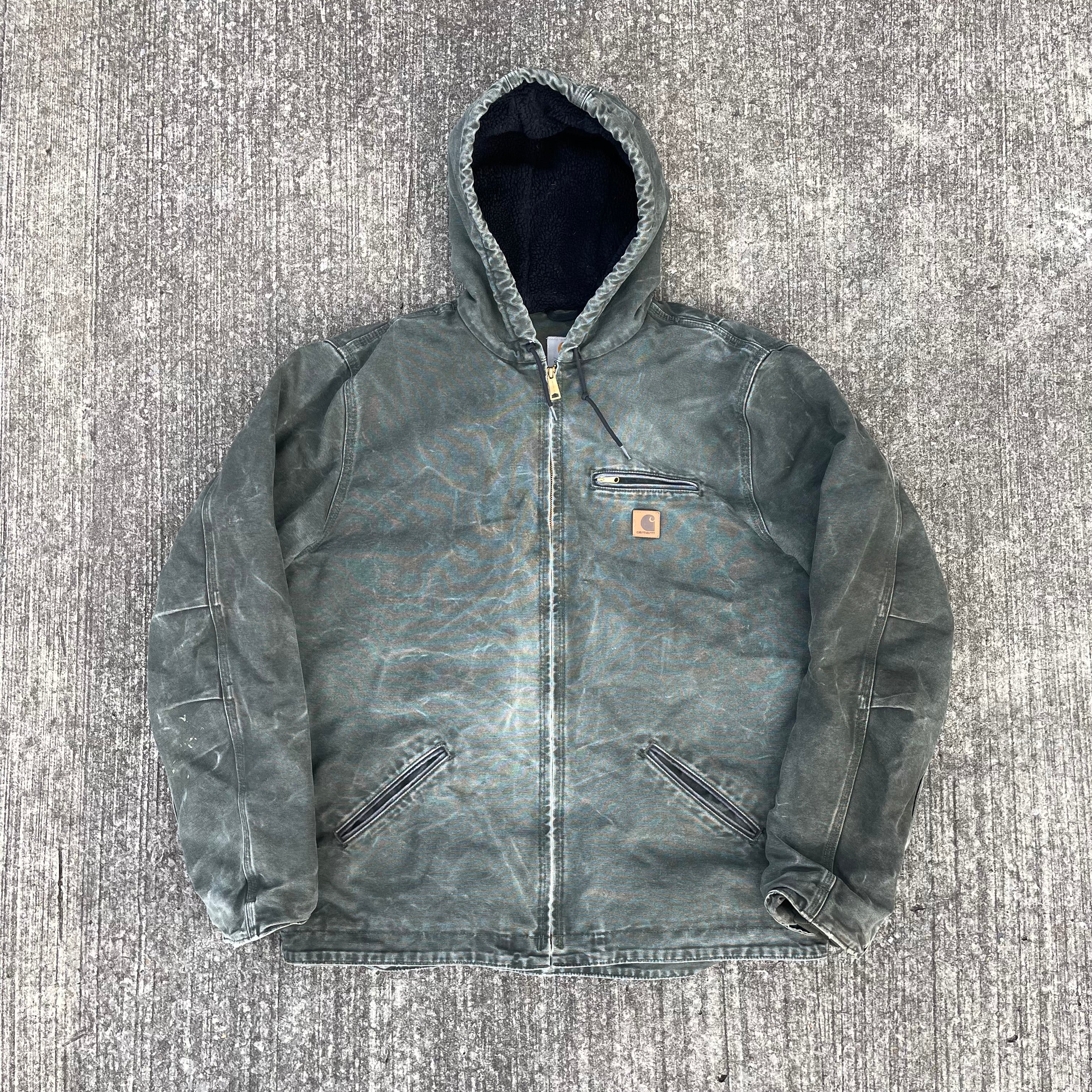 Vintage Carhartt Faded Green Hooded Jacket