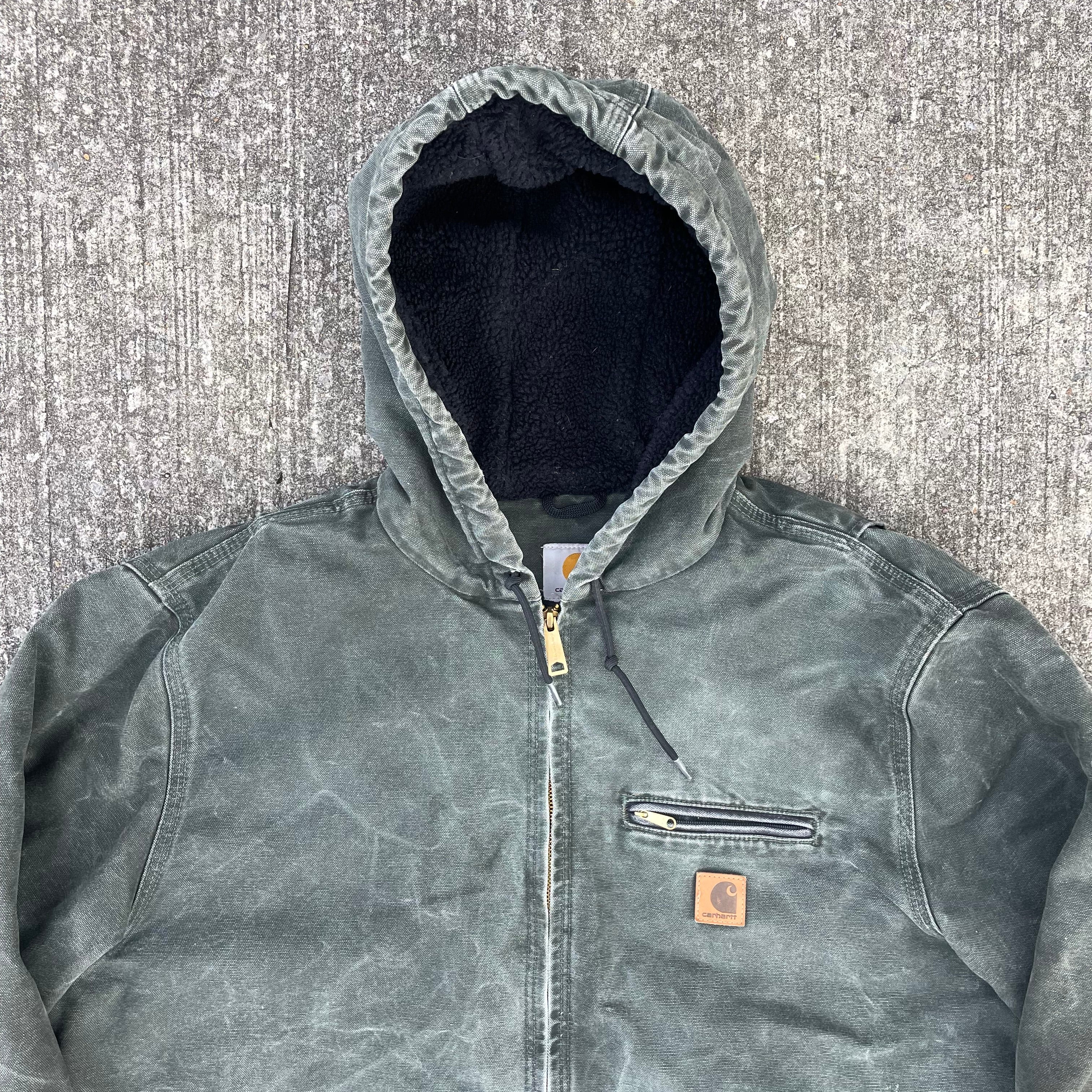 Vintage Carhartt Faded Green Hooded Jacket