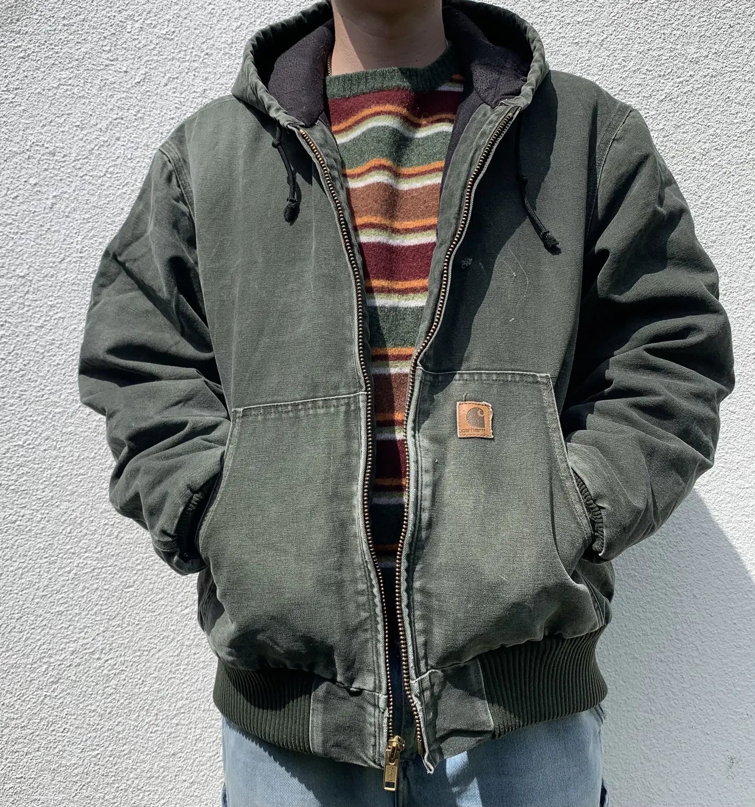 Vintage Carhartt Faded Green Hooded Jacket