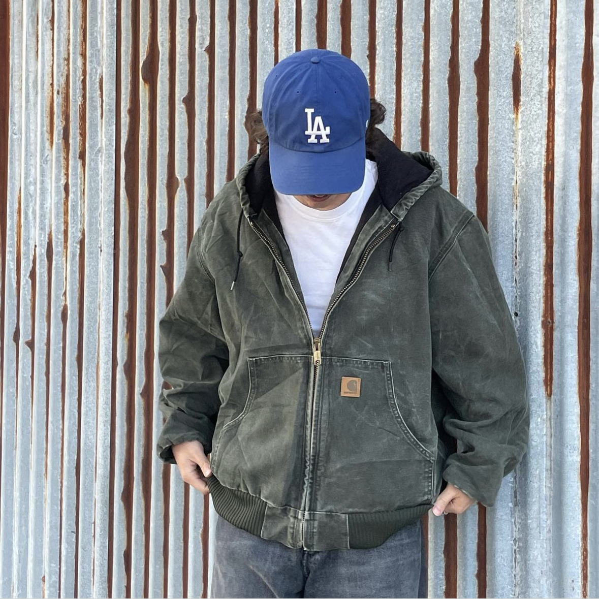 Vintage Carhartt Faded Green Hooded Jacket