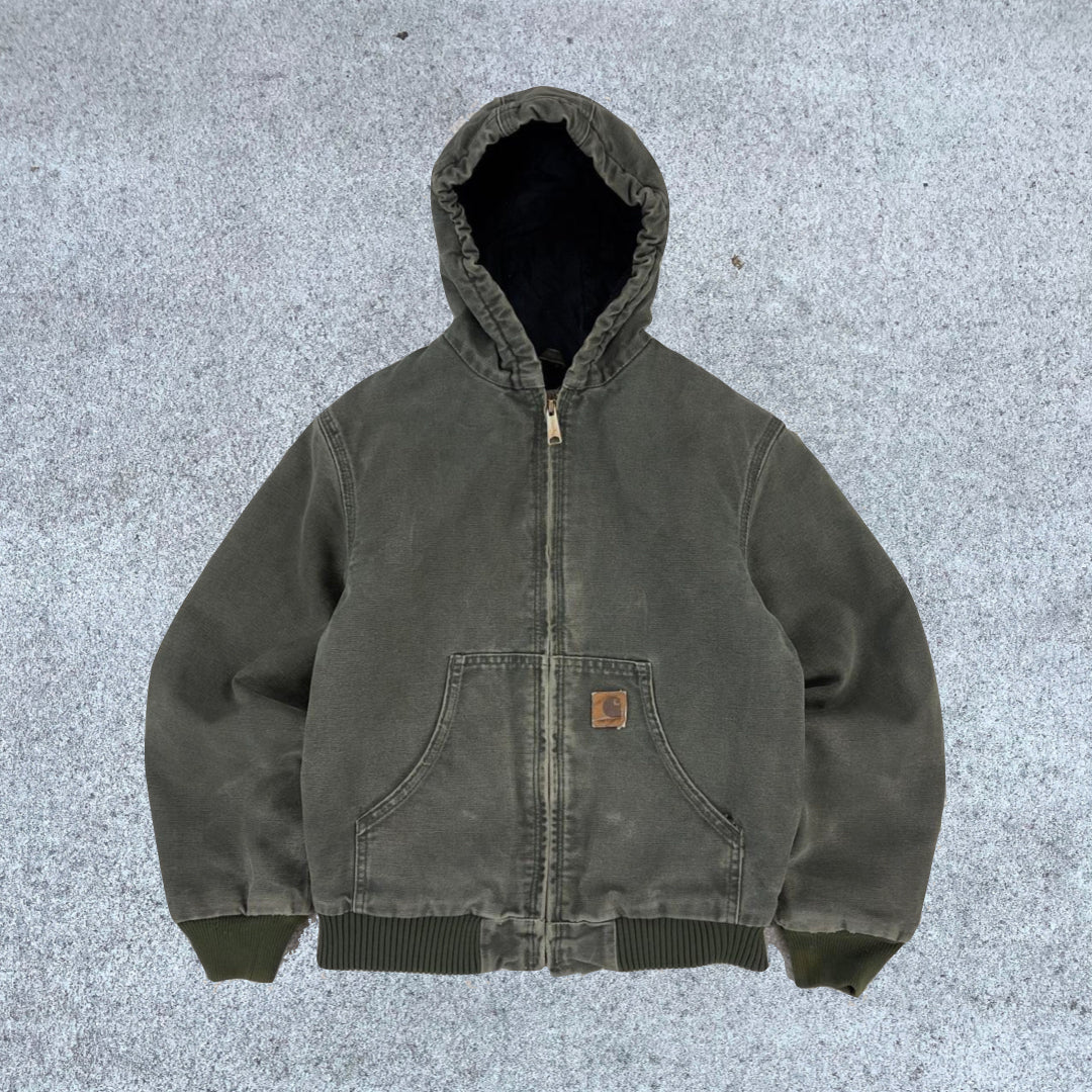 Vintage Carhartt Faded Green Hooded Jacket