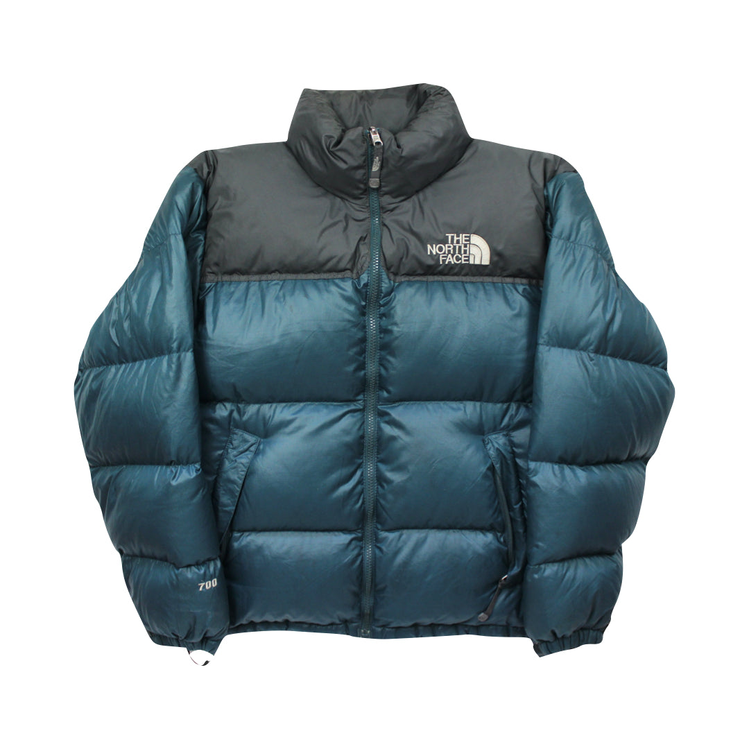 Blue and black north face puffer jacket online