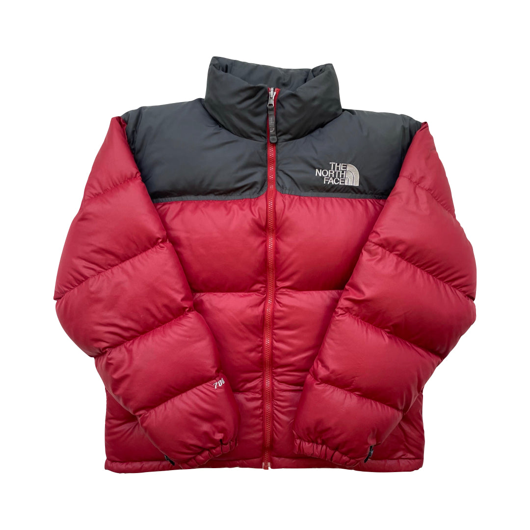 The North Face Light Maroon Red Puffer Jacket WITH STAIN