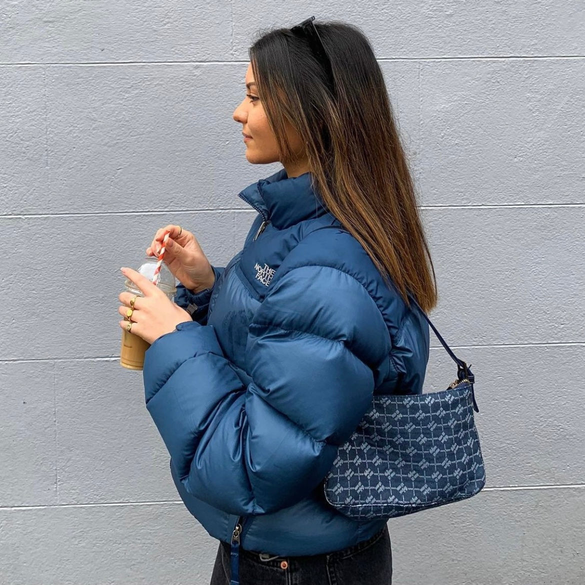 The North Face Womens Blue Puffer Jacket WITH STAIN