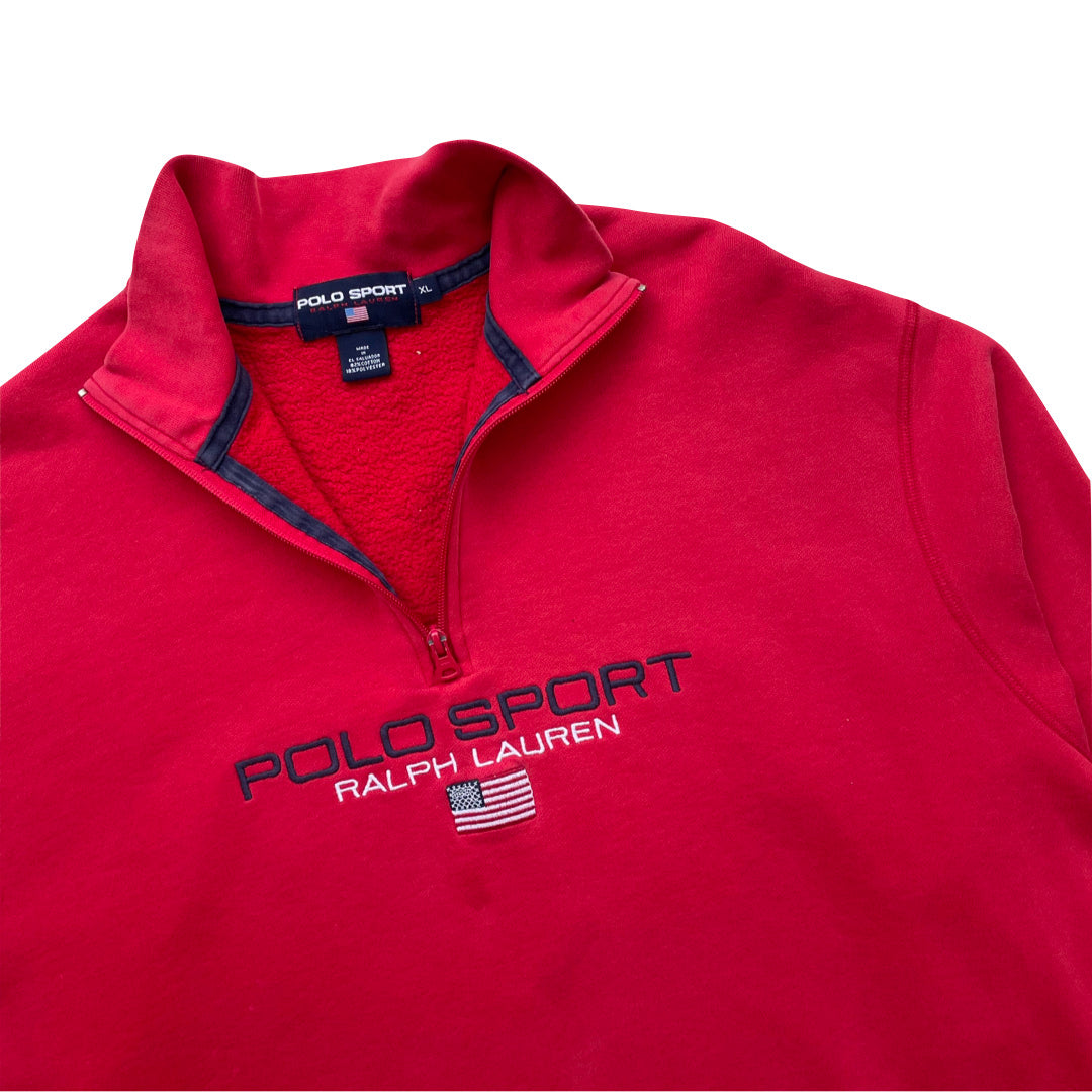 Ralph Lauren Polo Sport Red 1/4 Zip Sweatshirt | We Vintage