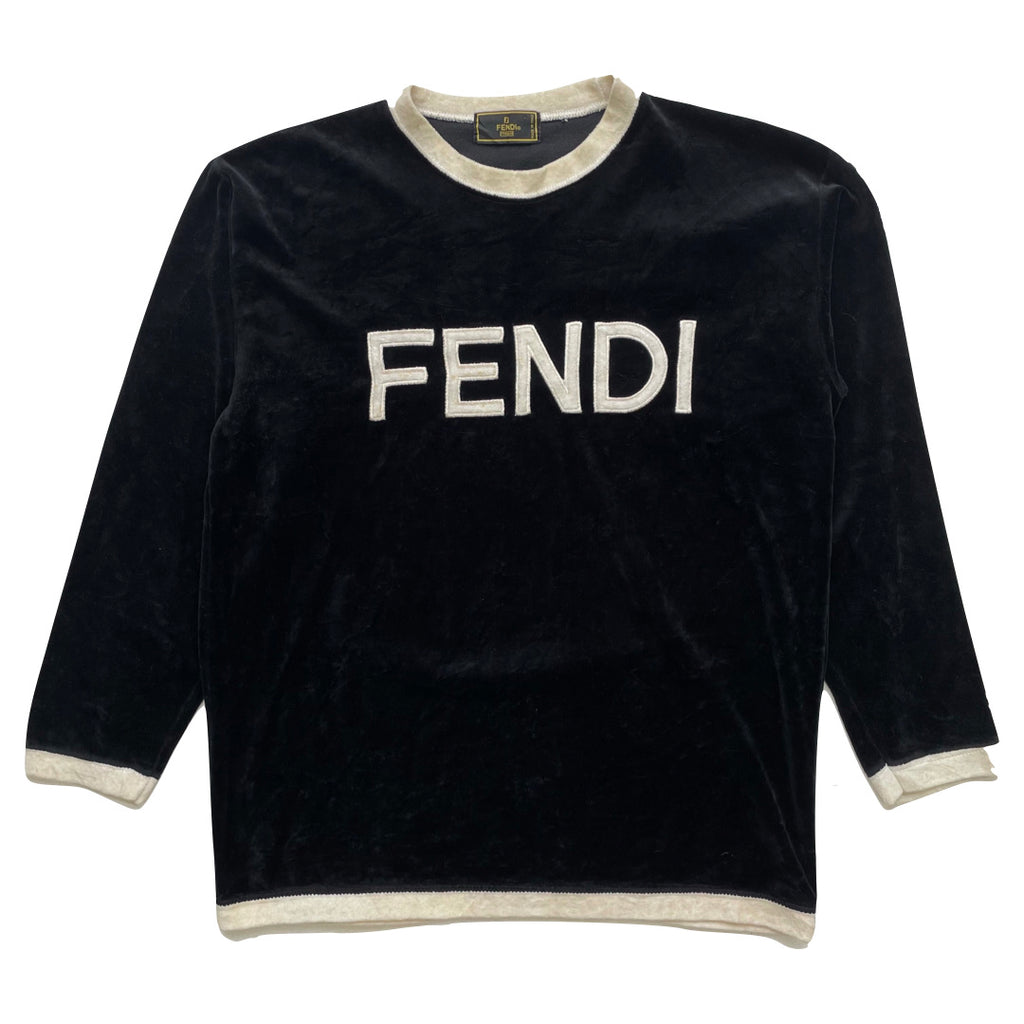 Fendi Velvet Black Long Sleeve Top / Blouse  WOMENS