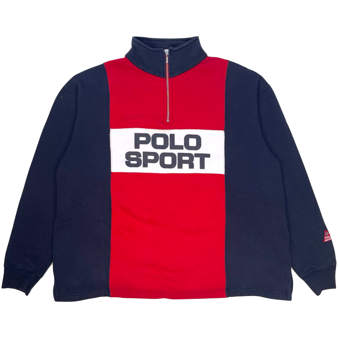 Ralph Lauren Polo Sport Navy Red 1/4 Zip Sweatshirt We Vintage