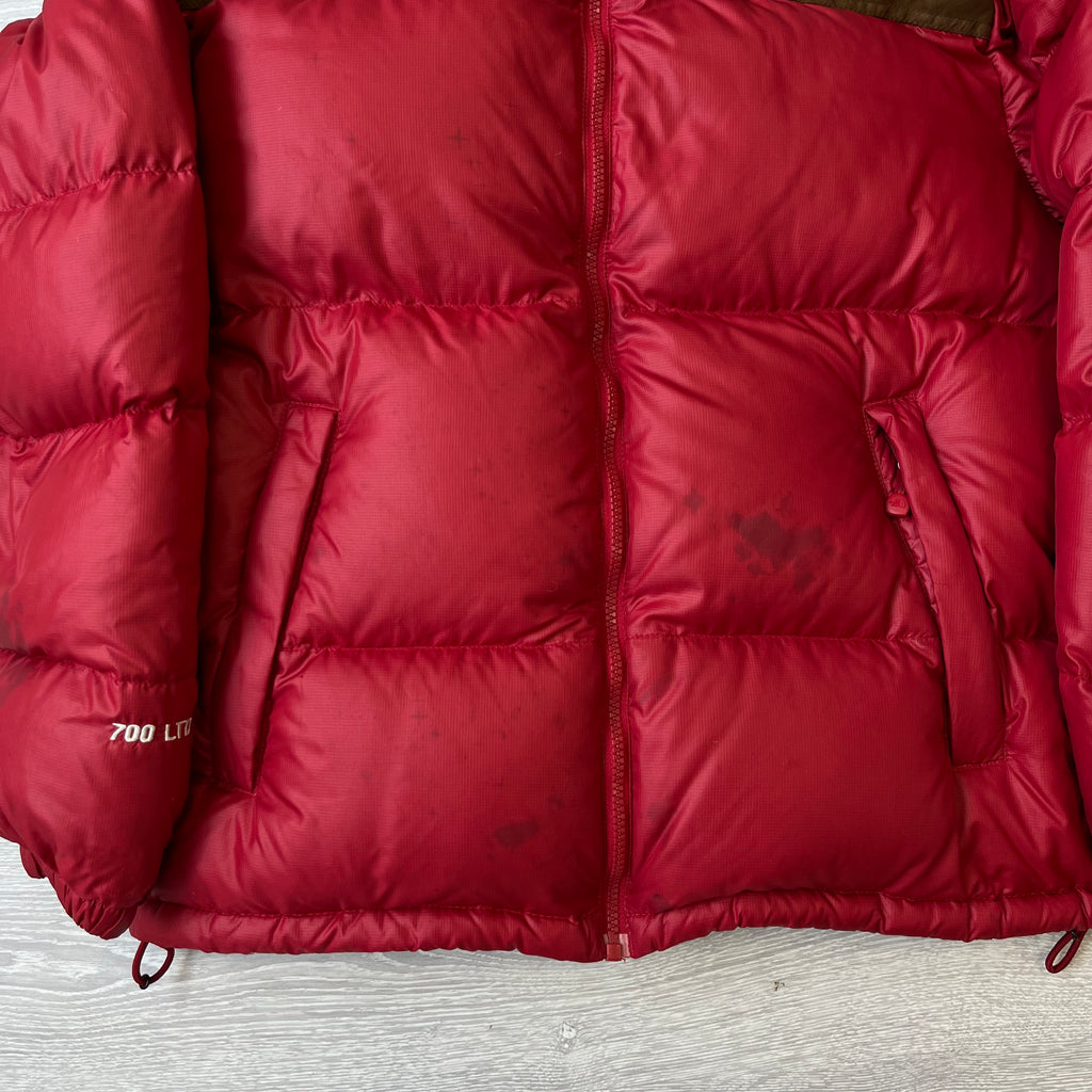 The North Face Red & Brown Puffer Jacket NO HOOD, STAINED