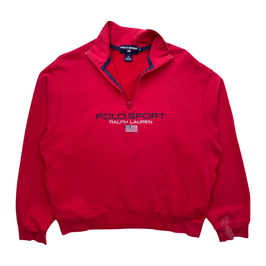 Ralph Lauren Polo Sport Red 1/4 Zip Sweatshirt We Vintage
