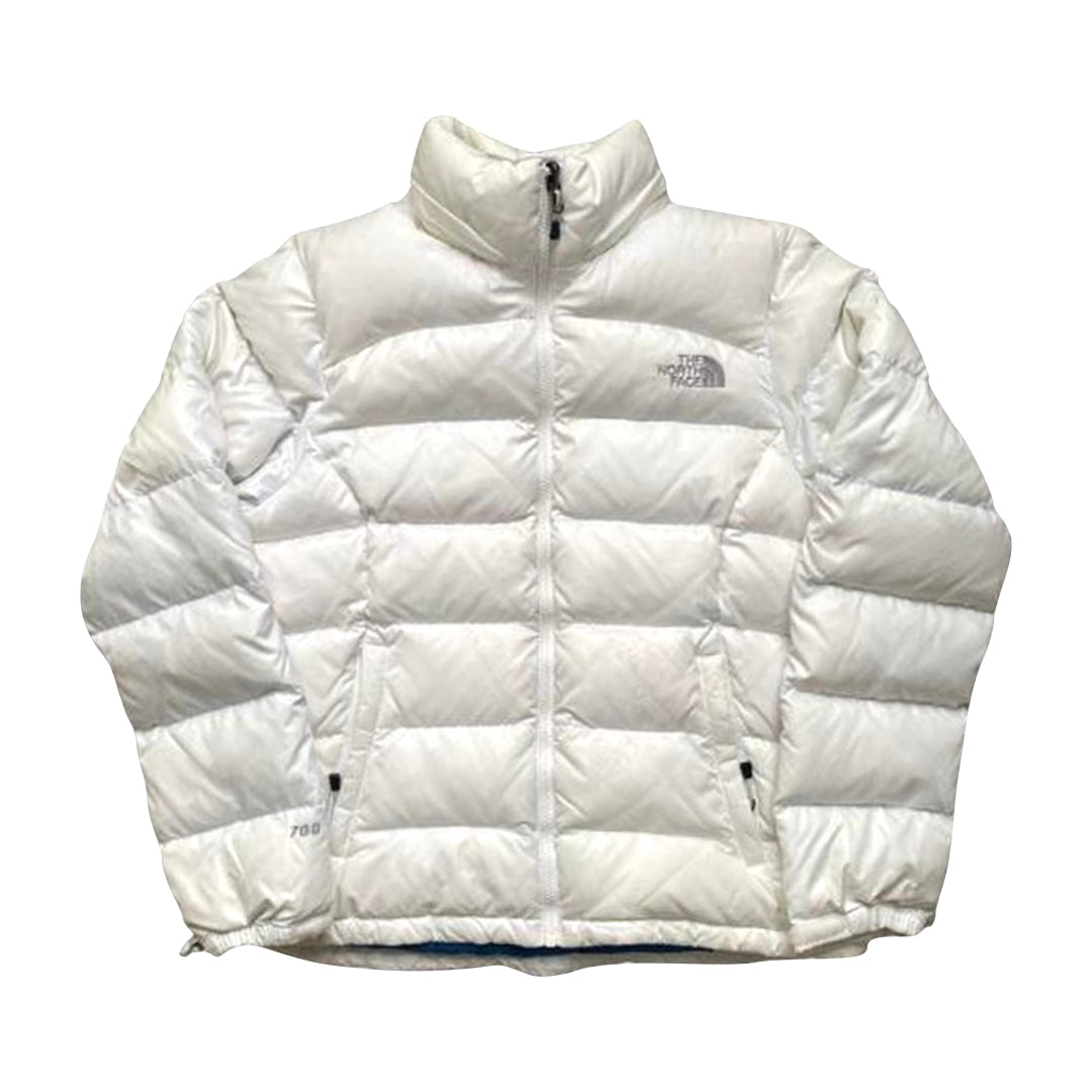The North Face Womens White Puffer Jacket With Grey Detail We