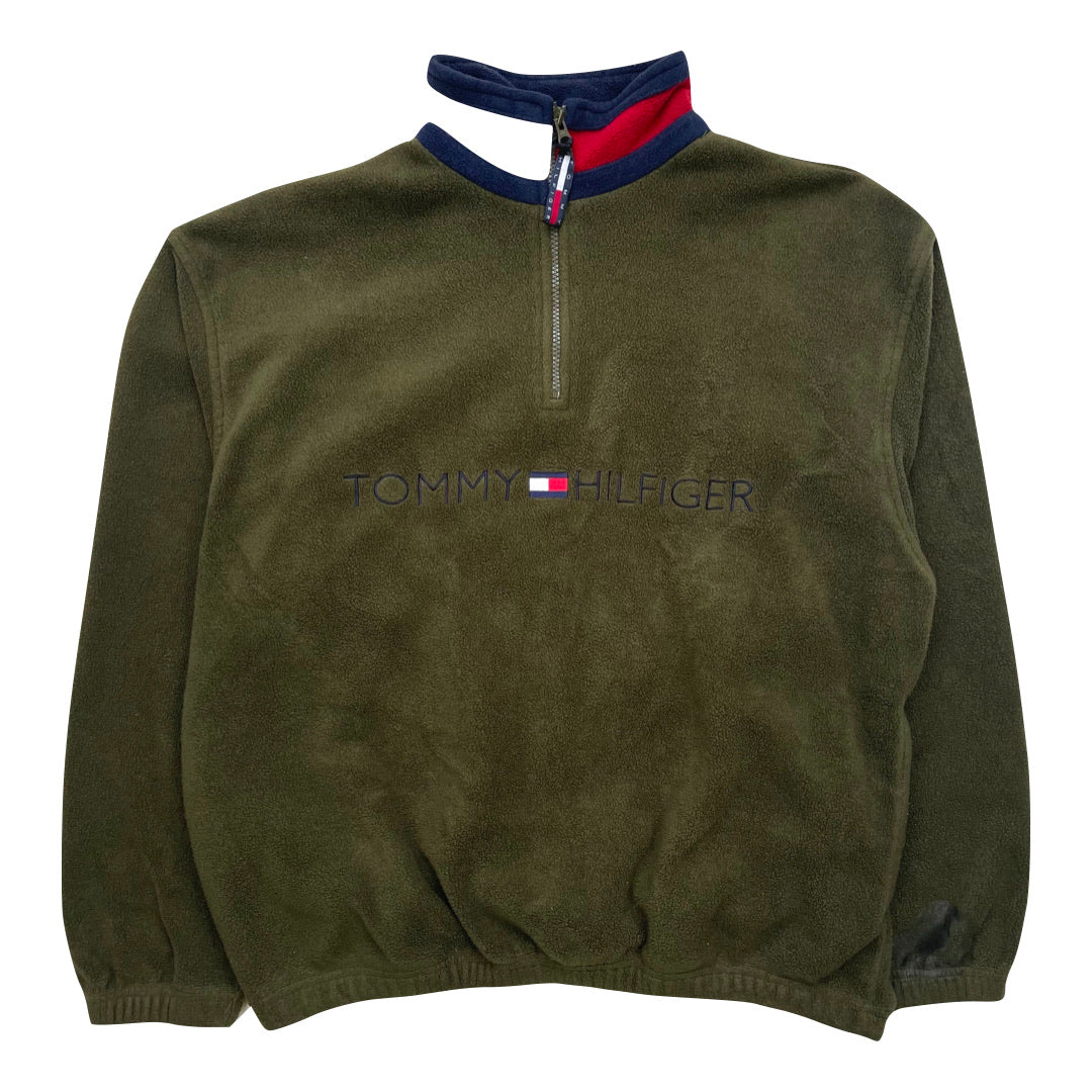 Tommy Hilfiger Green 1/4 Zip Fleece WITH BURN We Vintage