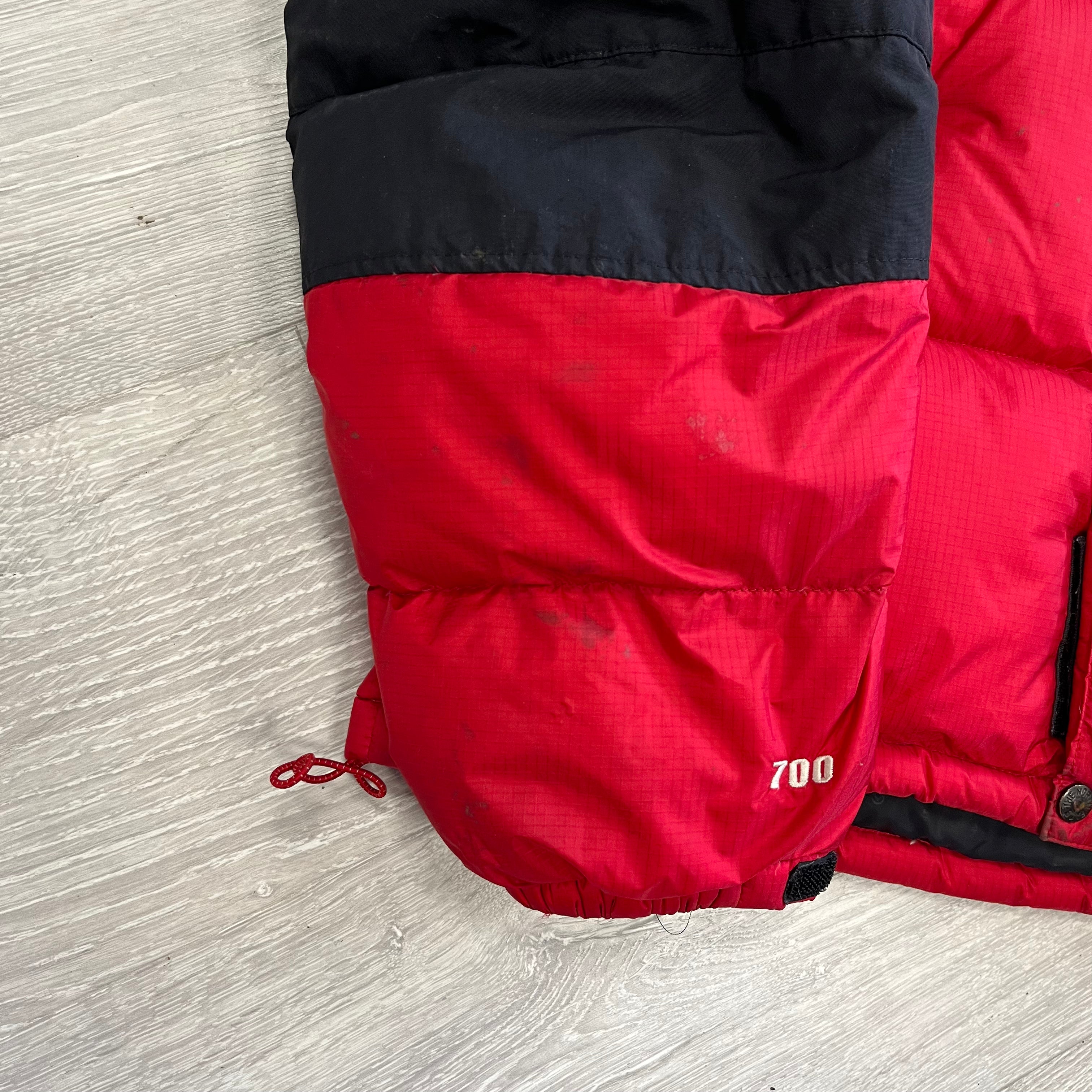 The North Face Red Baltoro Puffer Jacket WITH STAINS
