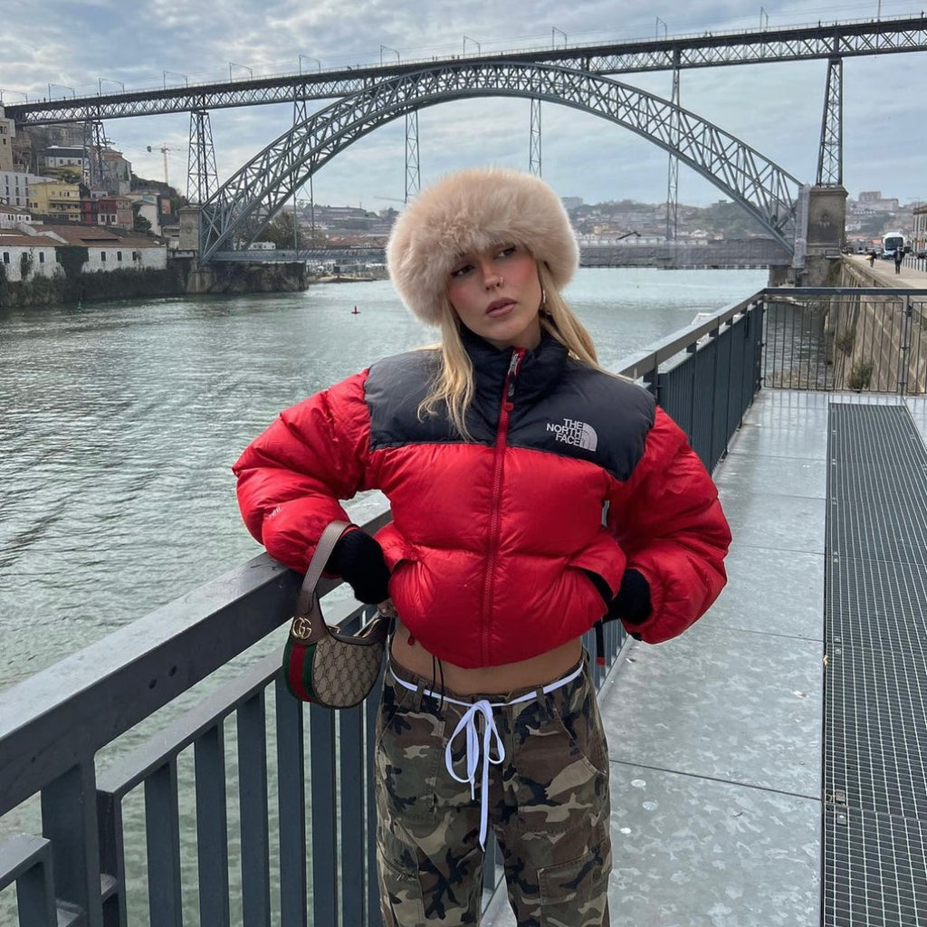 The North Face Red Puffer Jacket WITH STAIN ON SLEEVE