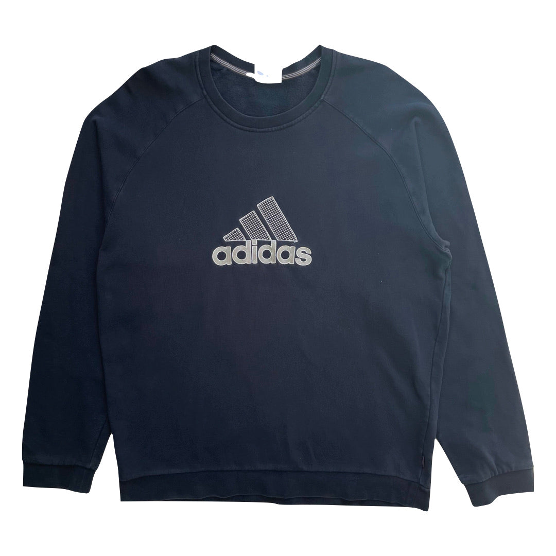 Adidas Dark Navy Blue/Black Sweatshirt WITH FRAY We Vintage