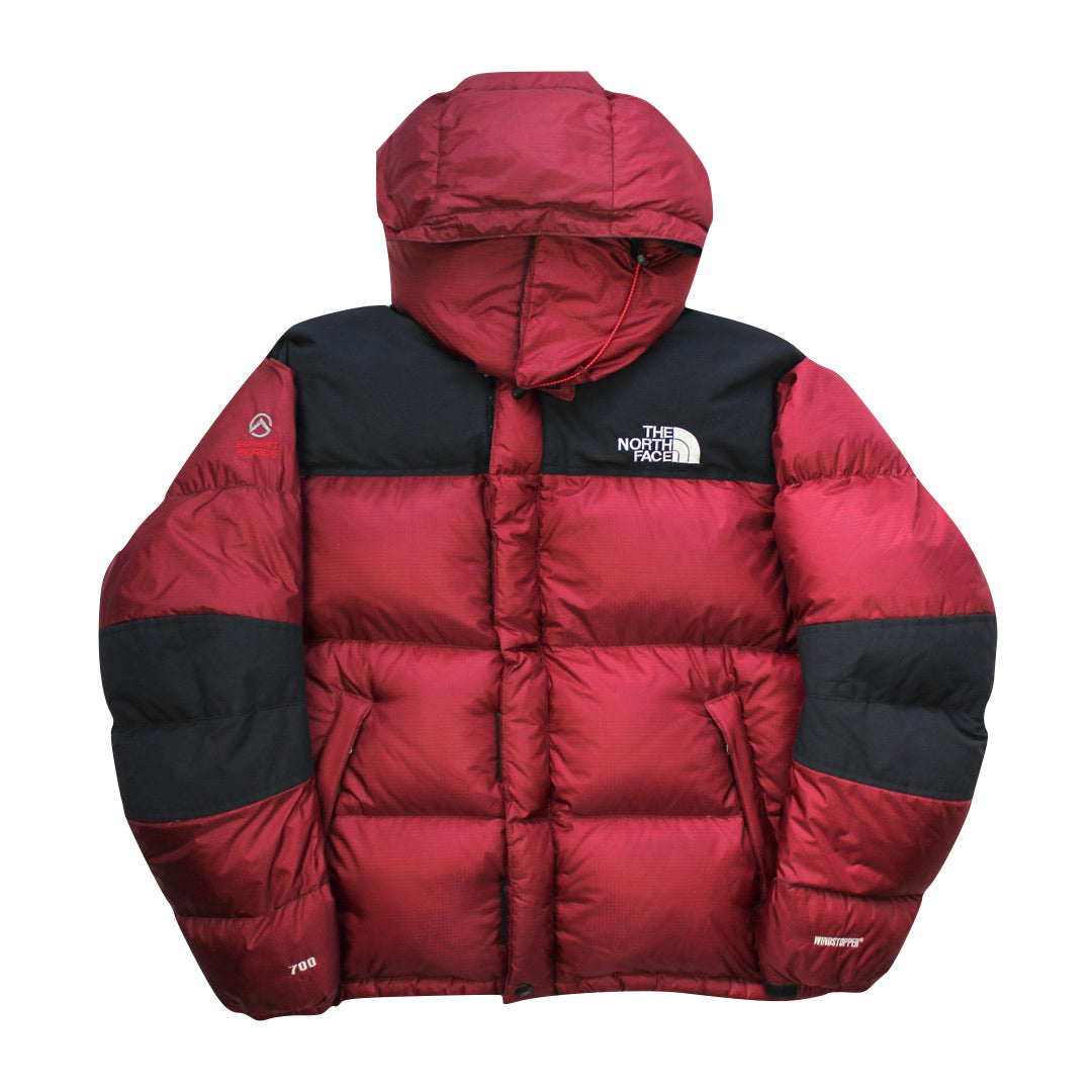 The North Face Maroon Baltoro Puffer Jacket WITH STAIN