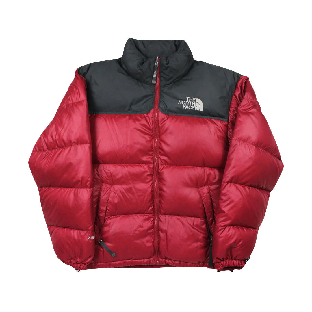 The North Face Light Maroon Red Puffer Jacket WITH STAIN