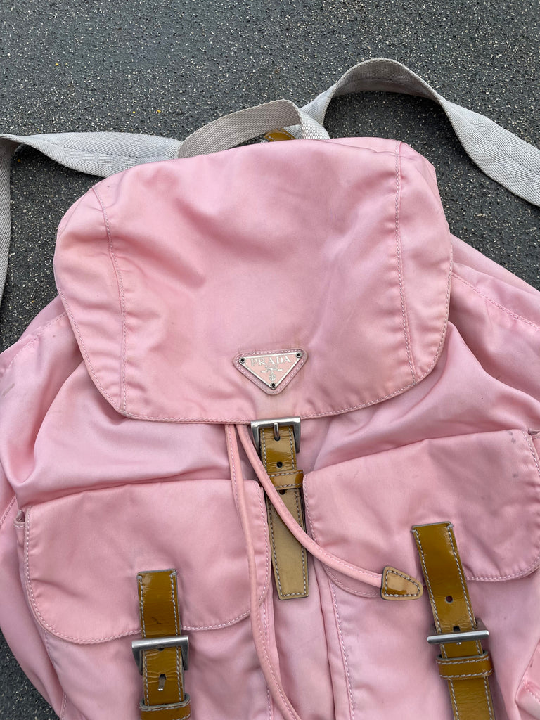 Prada Pink Nylon Bagpack W/Buckles