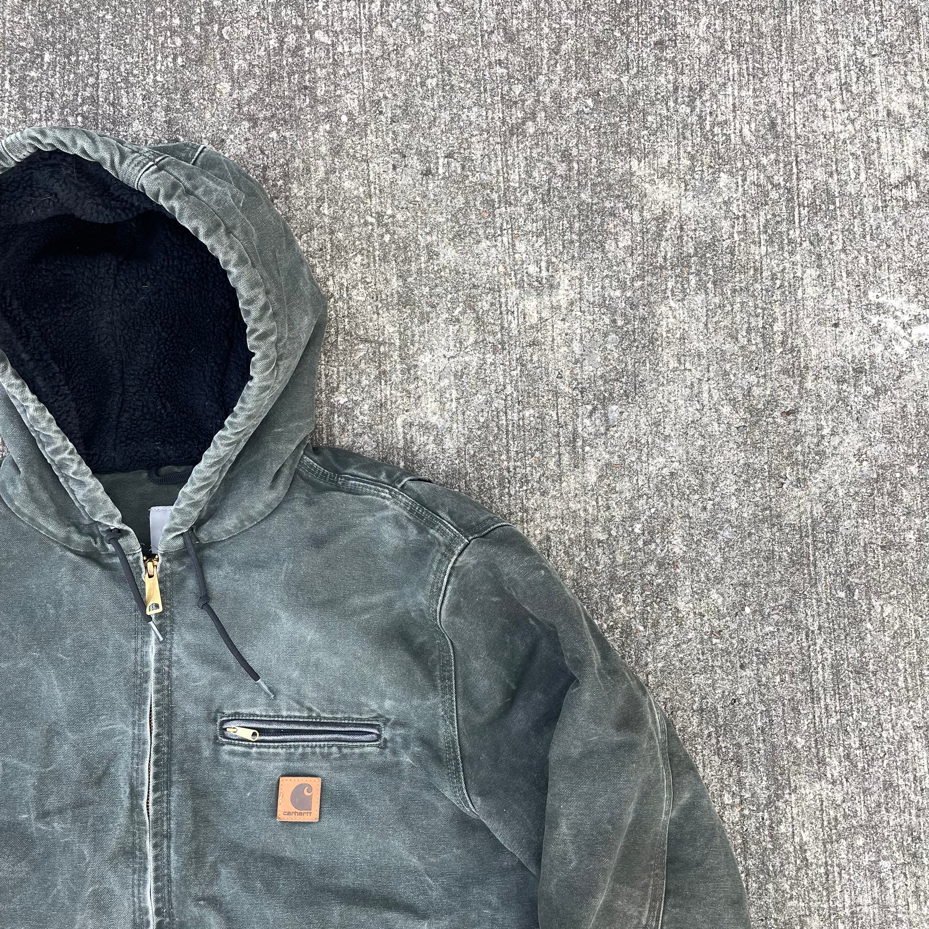 Vintage Carhartt Faded Green Hooded Jacket