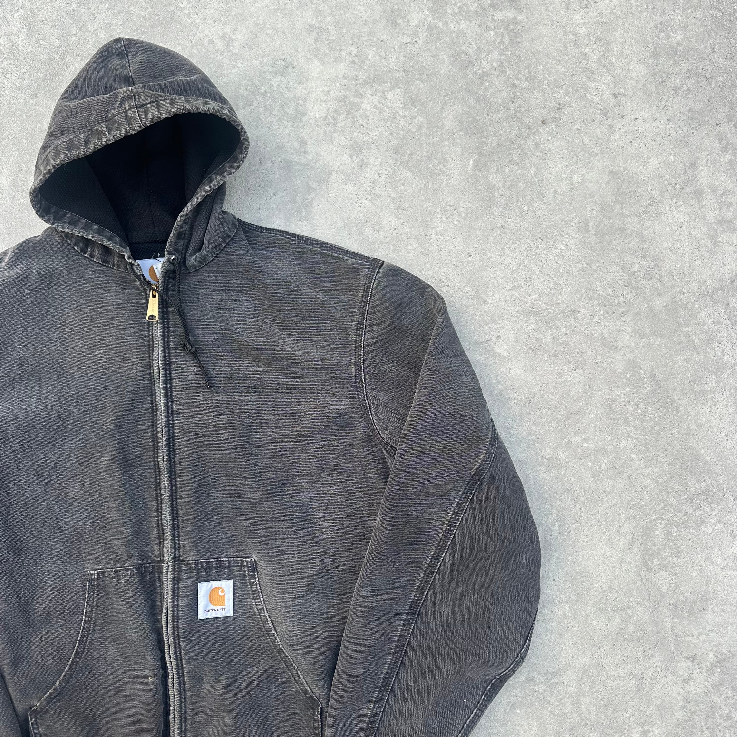 Vintage Carhartt Faded Black Grey Hooded Jacket