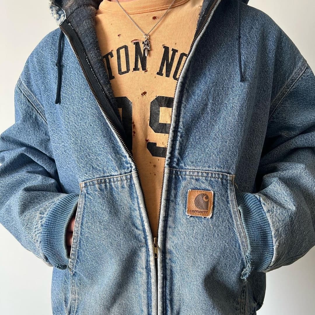 Vintage Carhartt Denim Blue Hooded Jacket