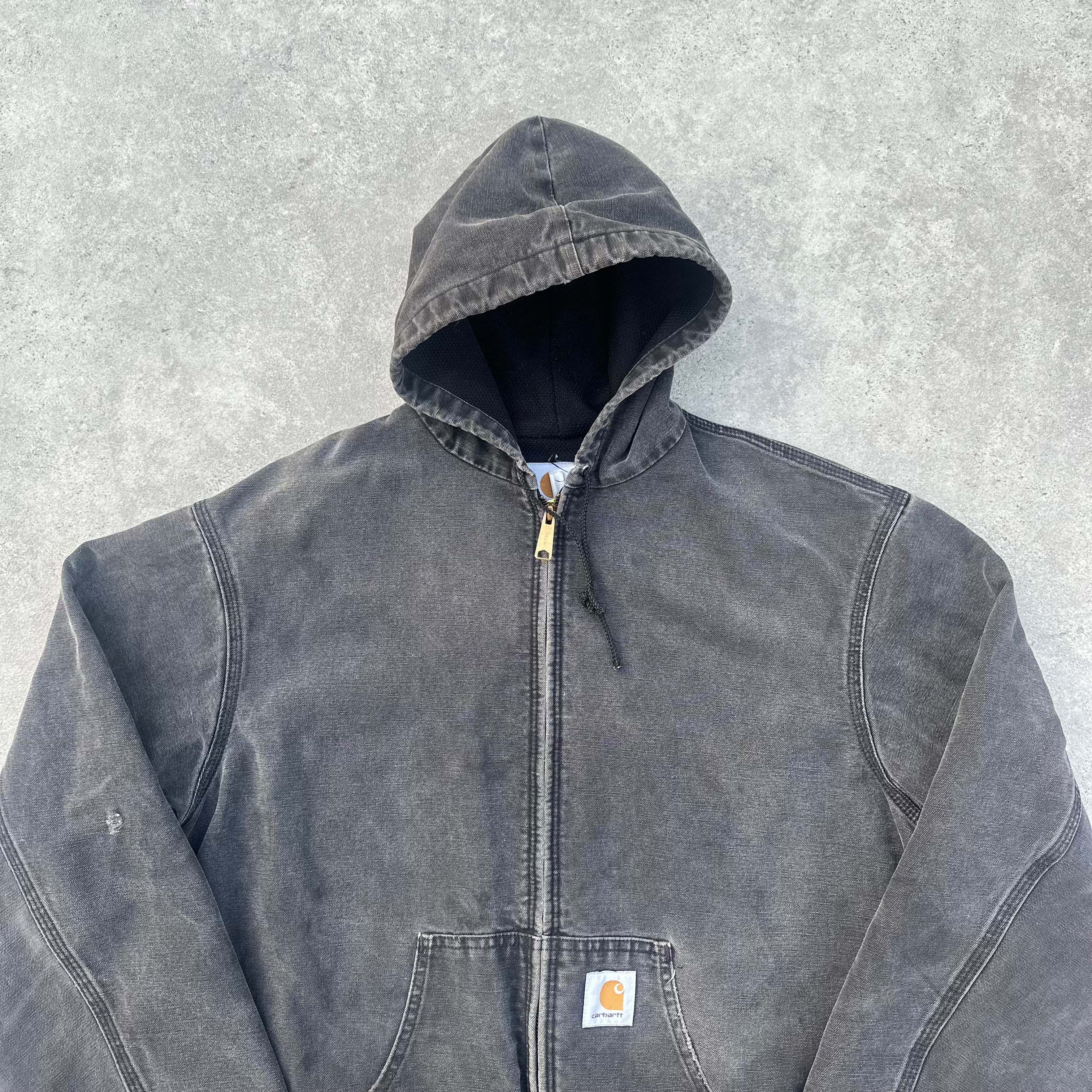 Vintage Carhartt Faded Black Grey Hooded Jacket