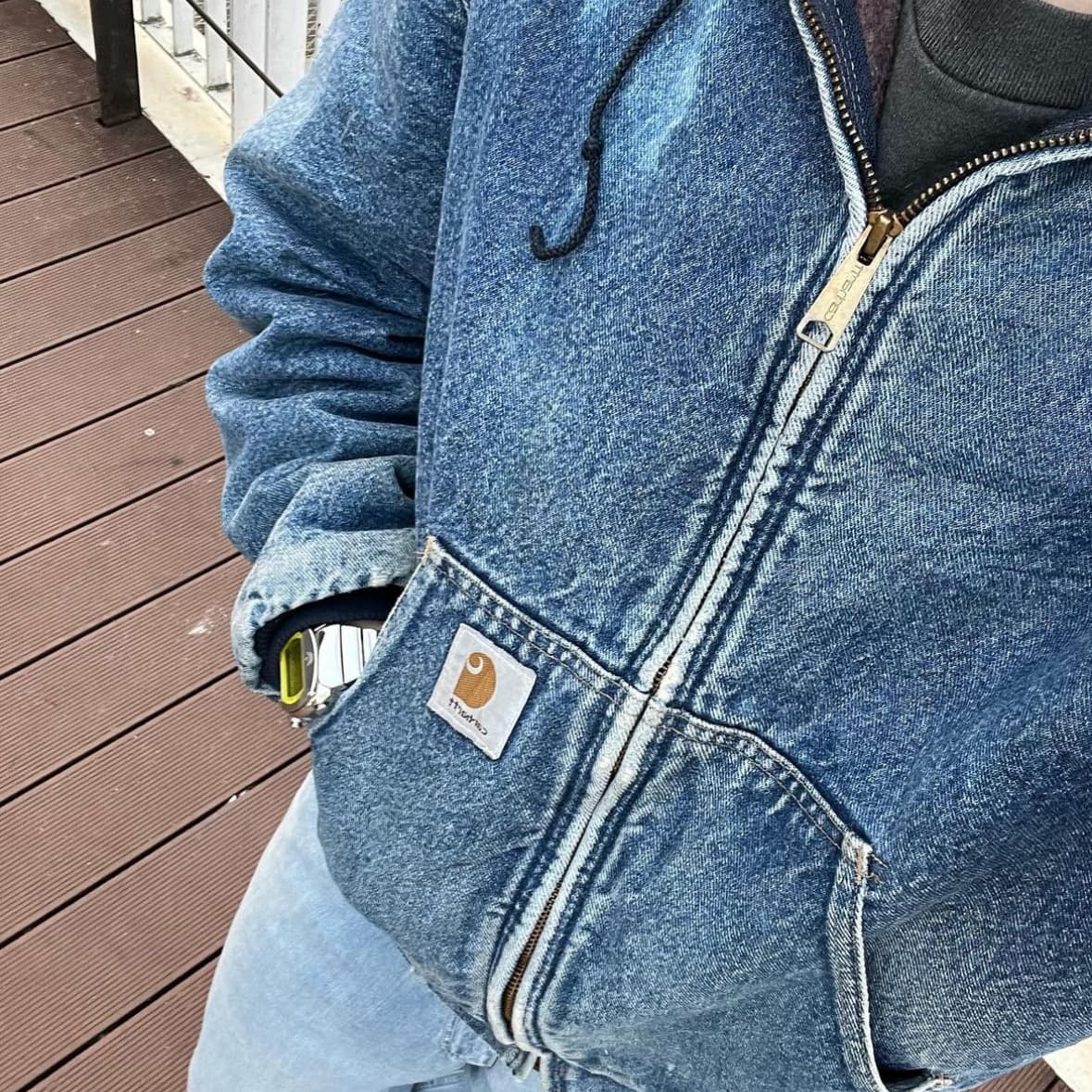 Vintage Carhartt Denim Blue Hooded Jacket