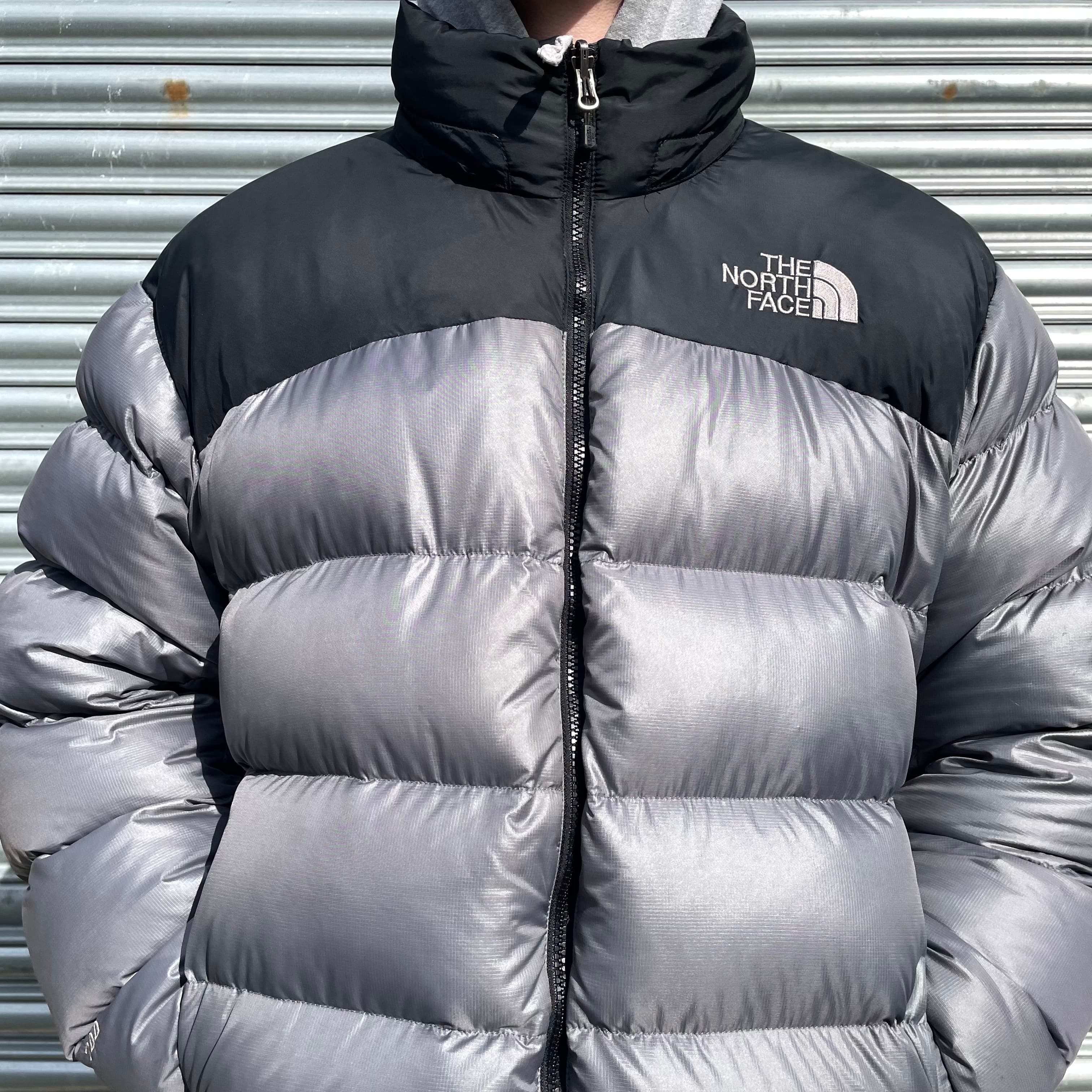 North face puffer jacket grey and black on sale