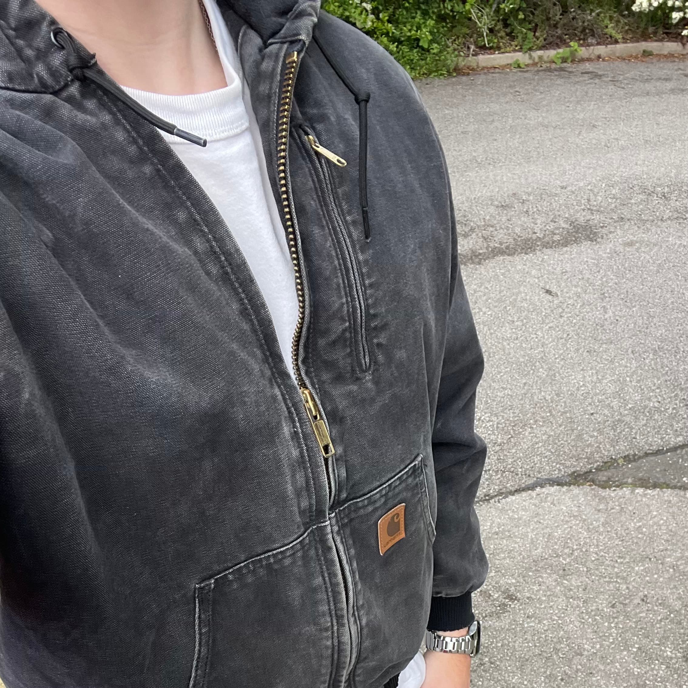 Vintage Carhartt Faded Black Grey Hooded Jacket