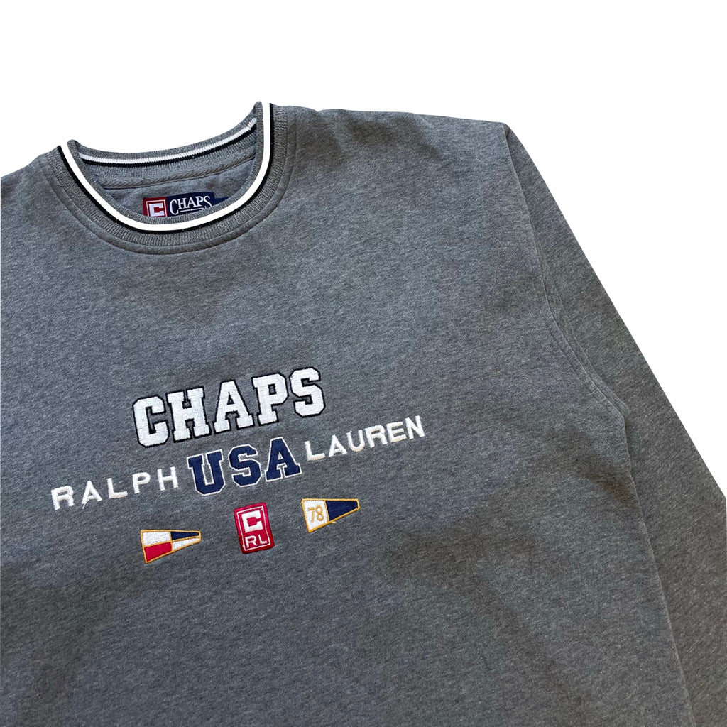 Vintage Chaps Ralph Lauren Shirt Mens Medium Grey Rugby Waffle Knit