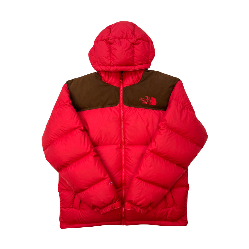 The North Face Red & Brown Baltoro Puffer Jacket WITH STAIN