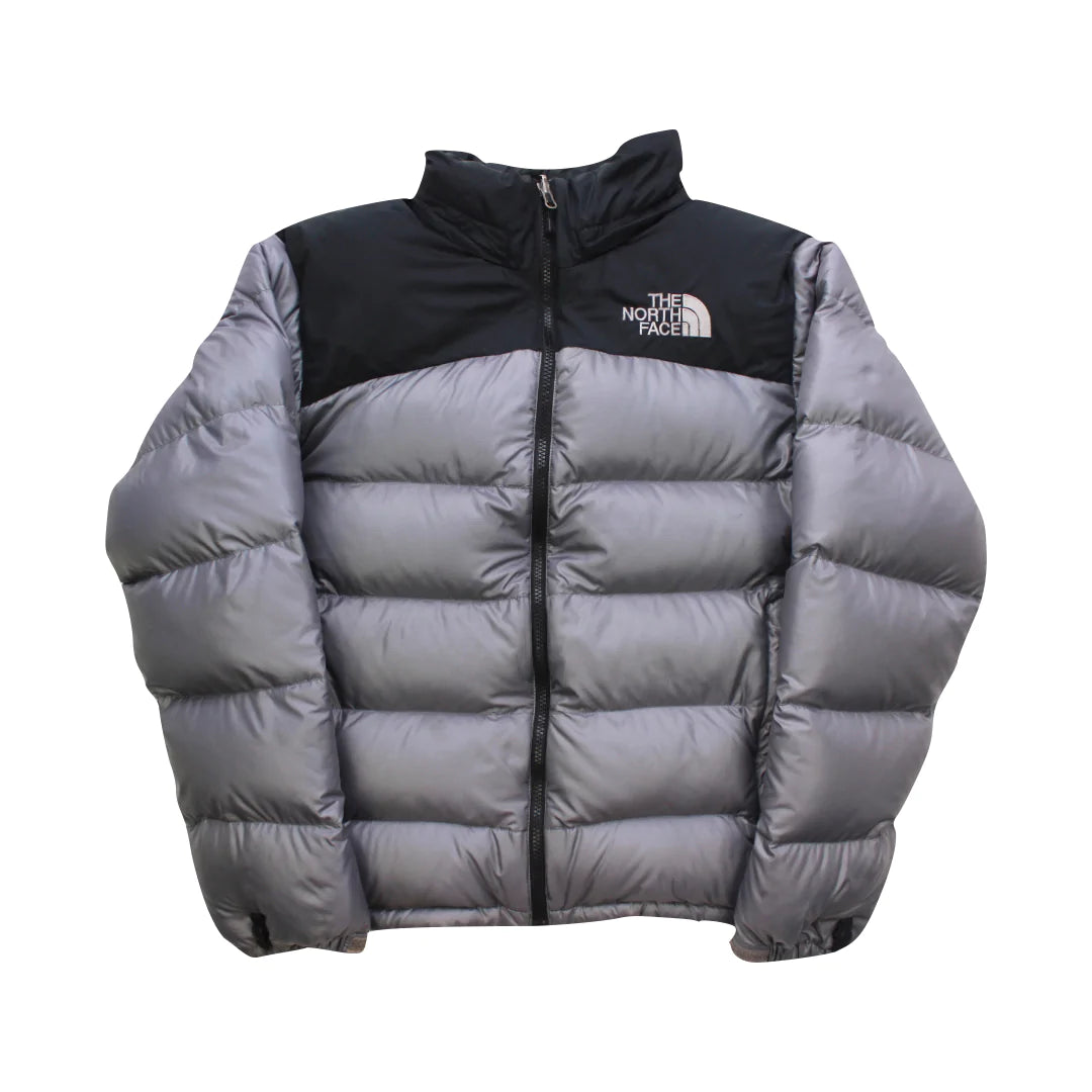 The North Face Grey Puffer Jacket WITH STAIN | We Vintage