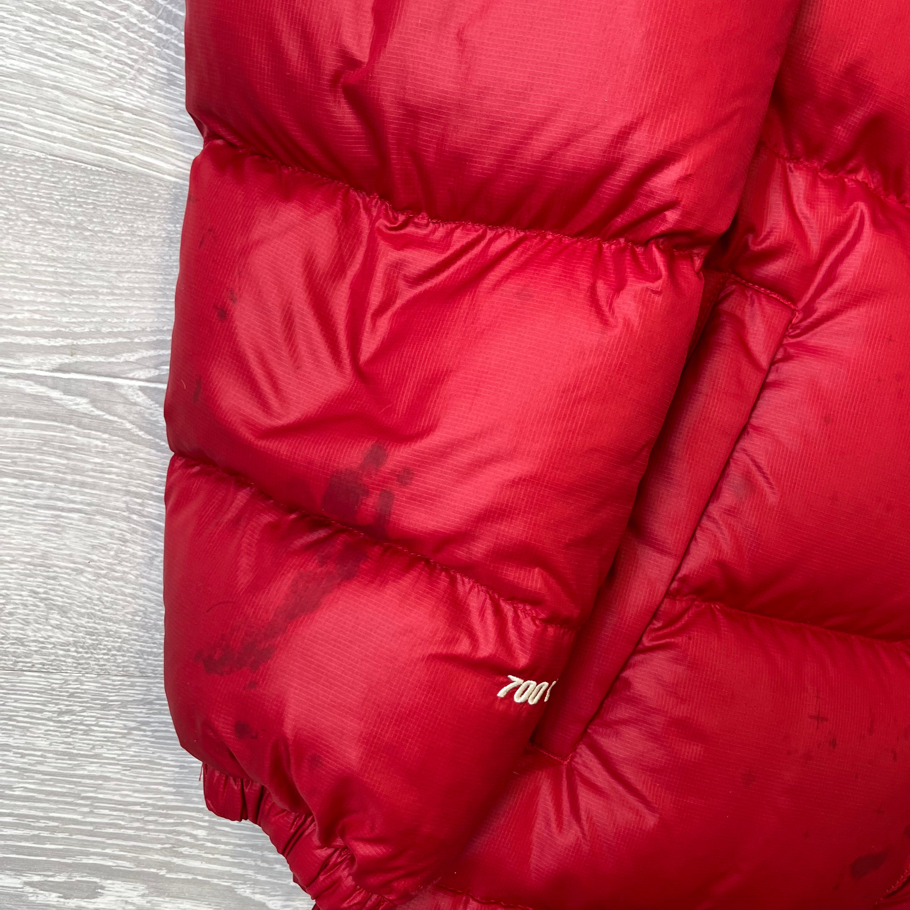 The North Face Red & Brown Puffer Jacket NO HOOD, STAINED