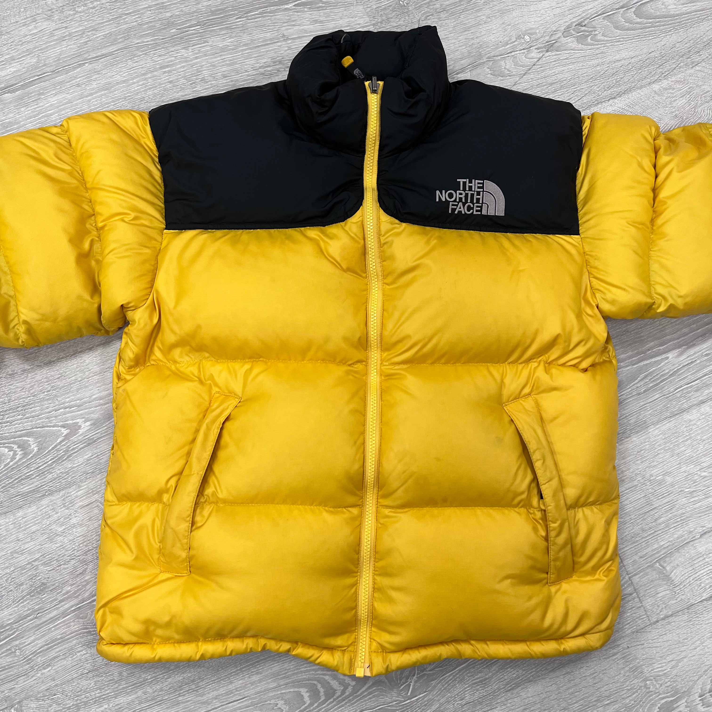 The North Face Yellow Puffer Jacket WITH STAIN