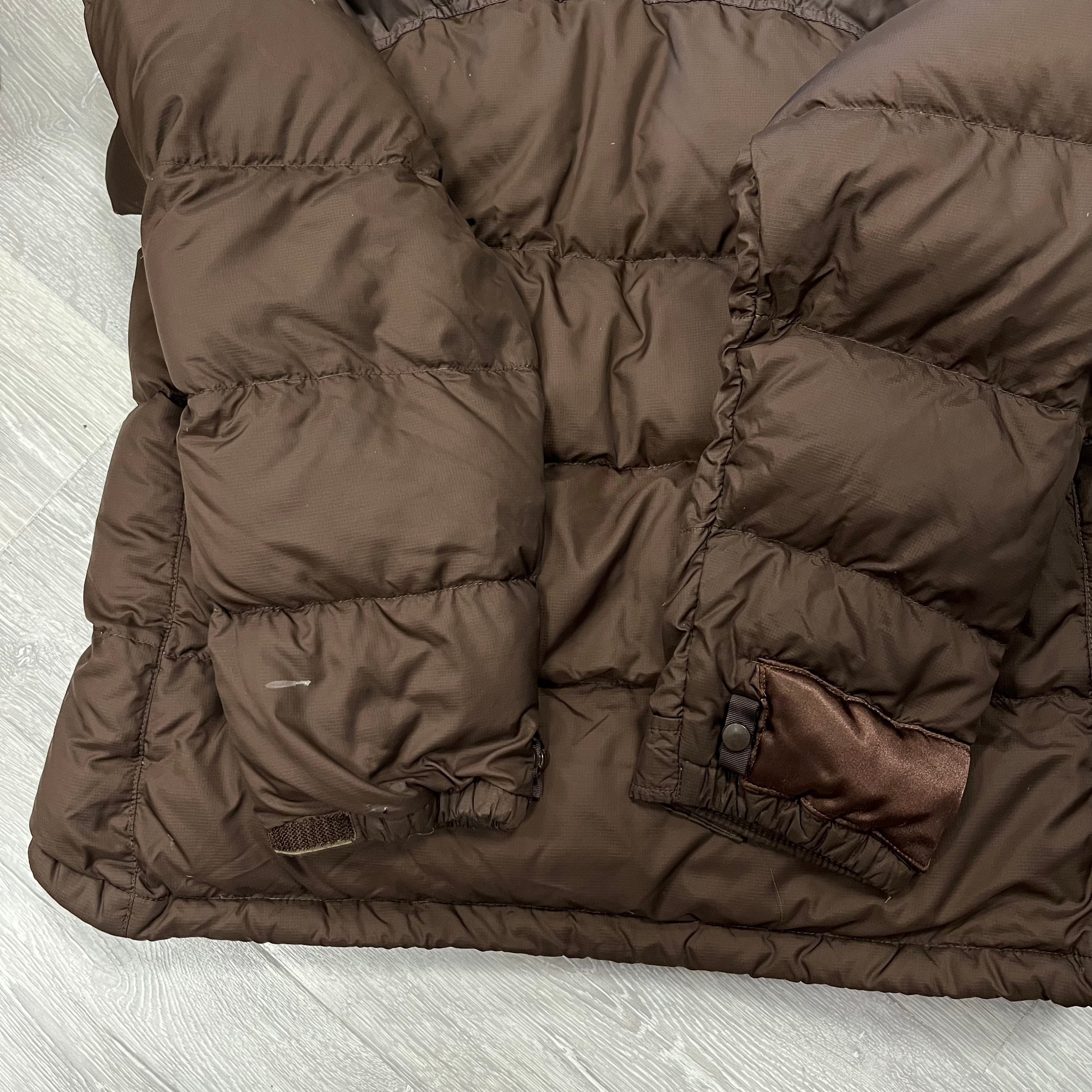 The North Face Womens Brown Puffer Jacket WITH PATCH REPAIR AND STAIN