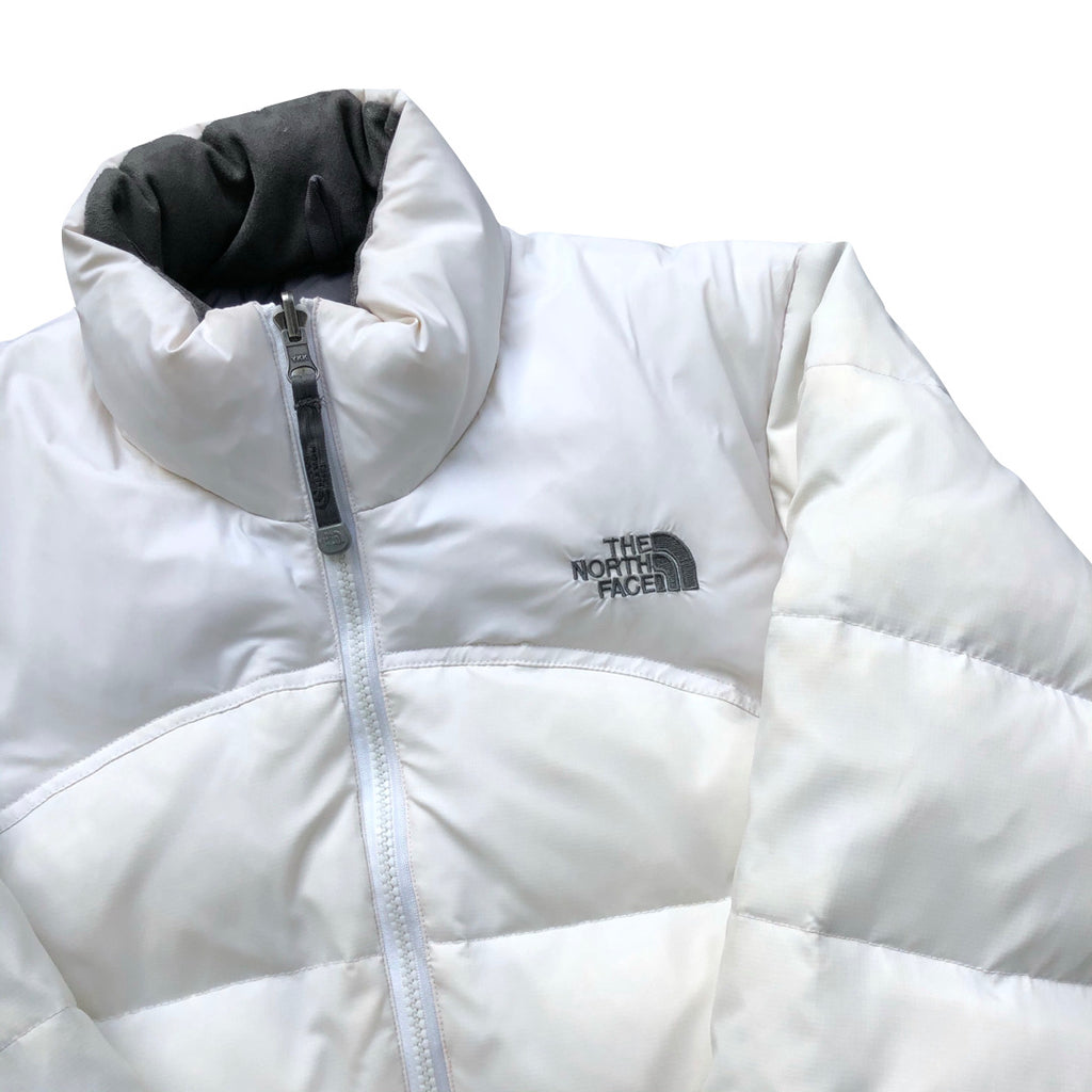 The North Face Womens White Puffer Jacket With Grey Detail