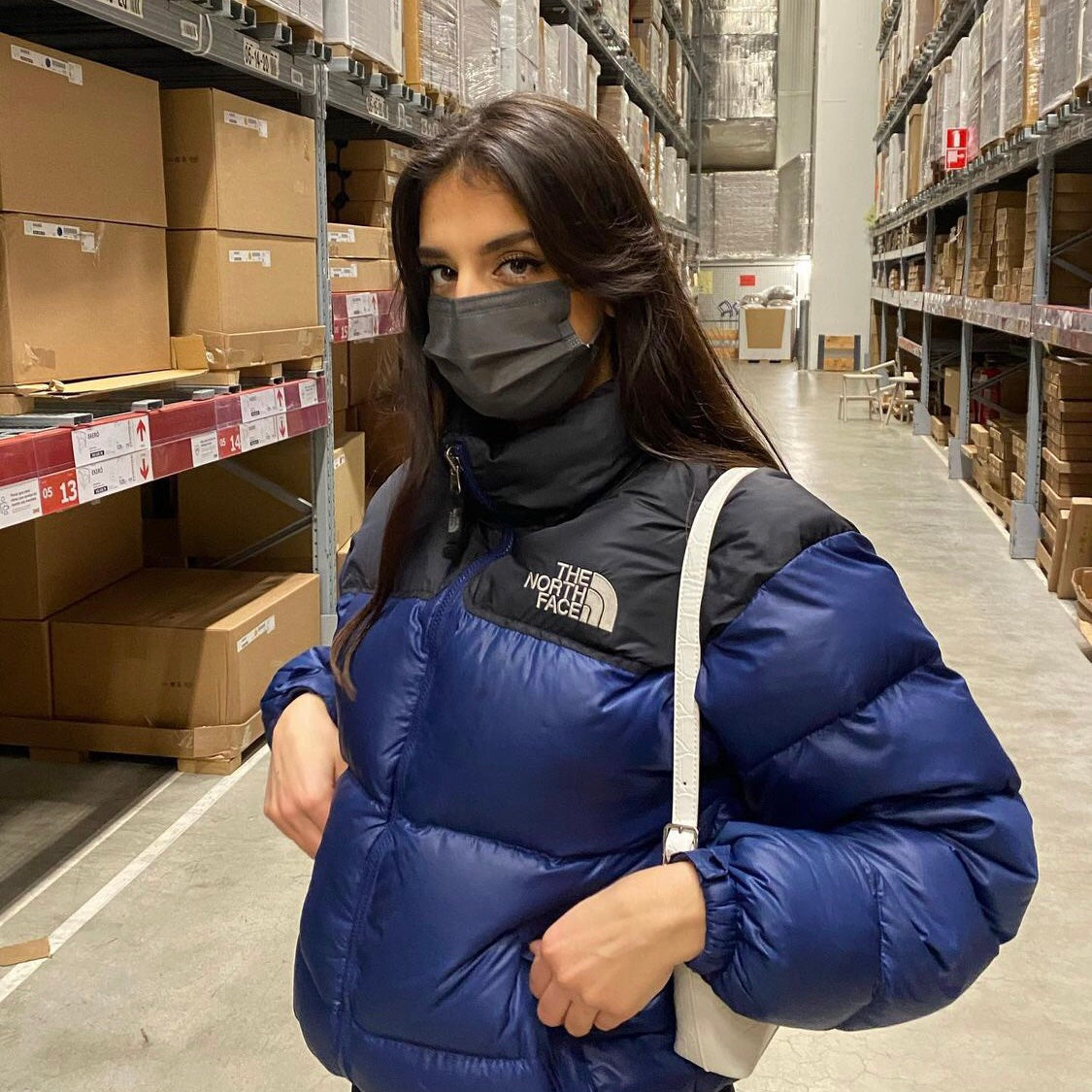 The North Face Navy Blue Puffer Jacket WITH STAIN & MINOR DAMAGE