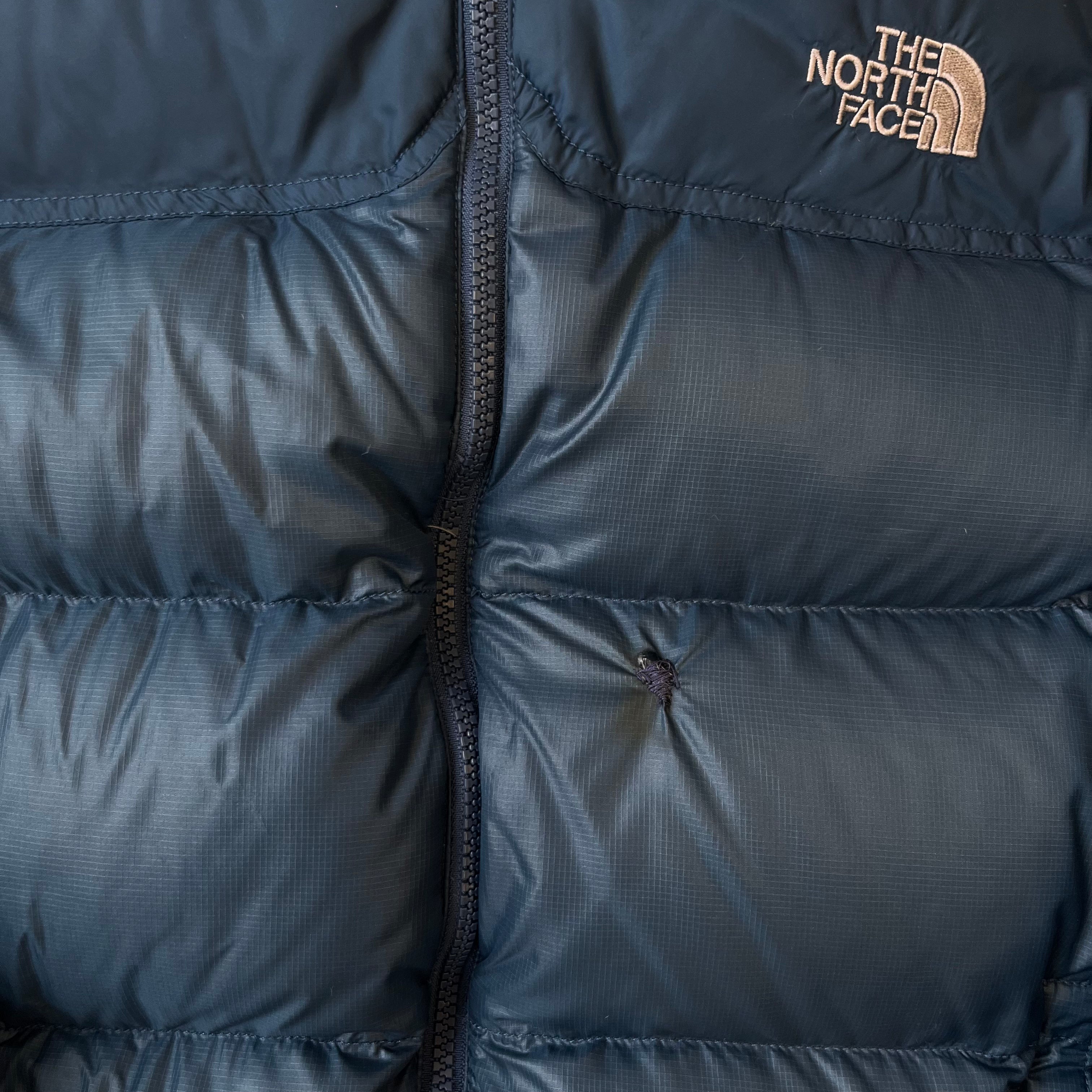 The North Face Womens Blue Puffer Jacket WITH REPAIRS