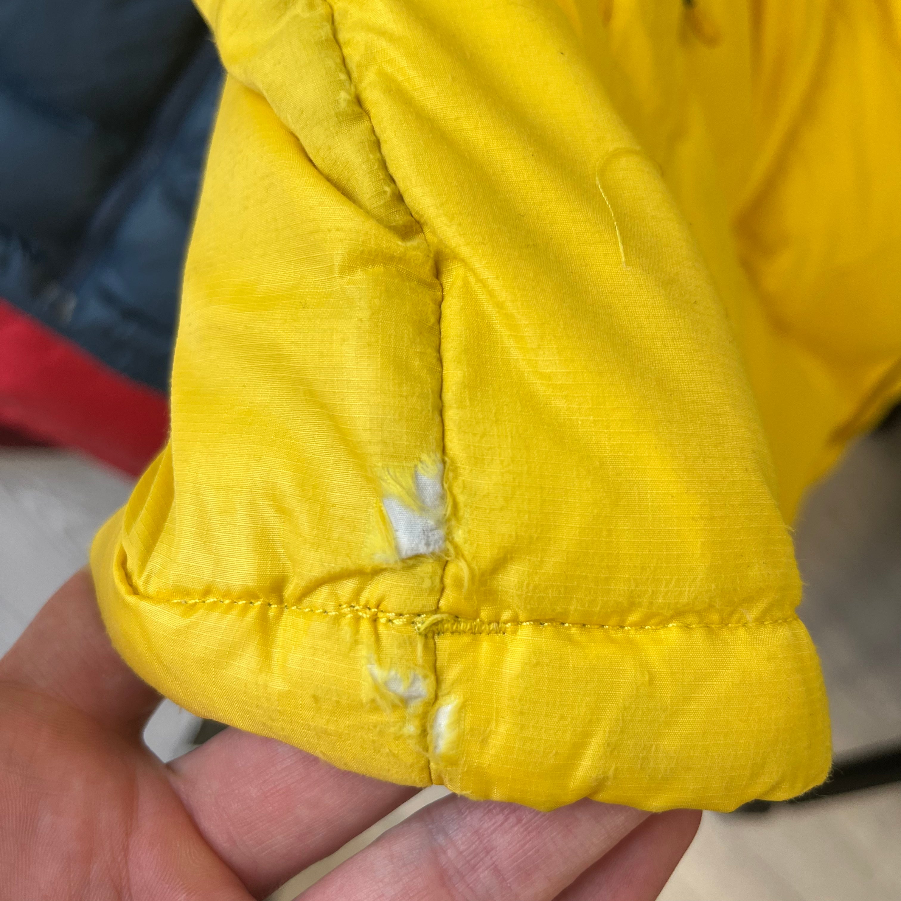 The North Face Yellow Puffer Jacket WITH STAINS AND FAULT