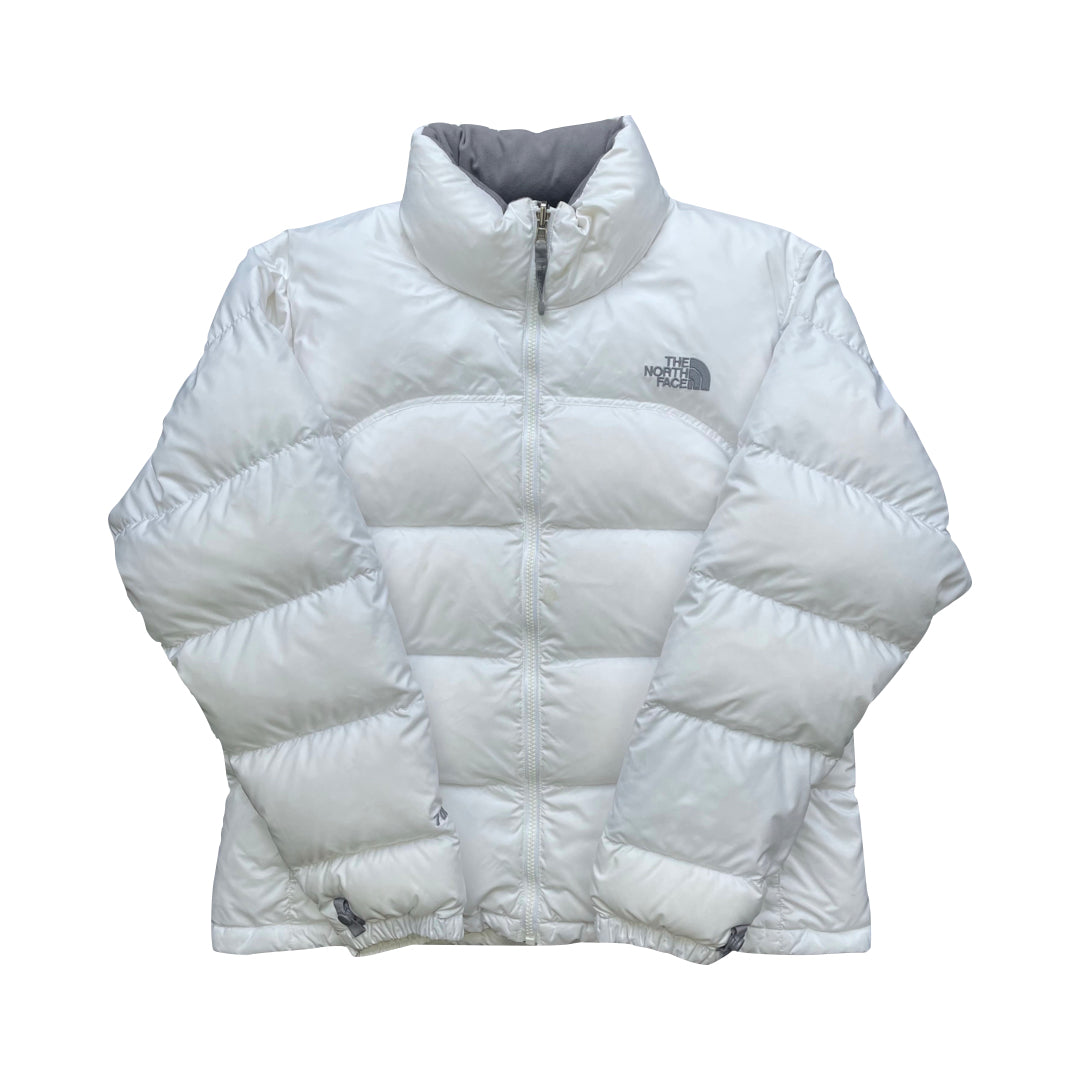 The North Face Womens White Puffer Jacket With Grey Detail