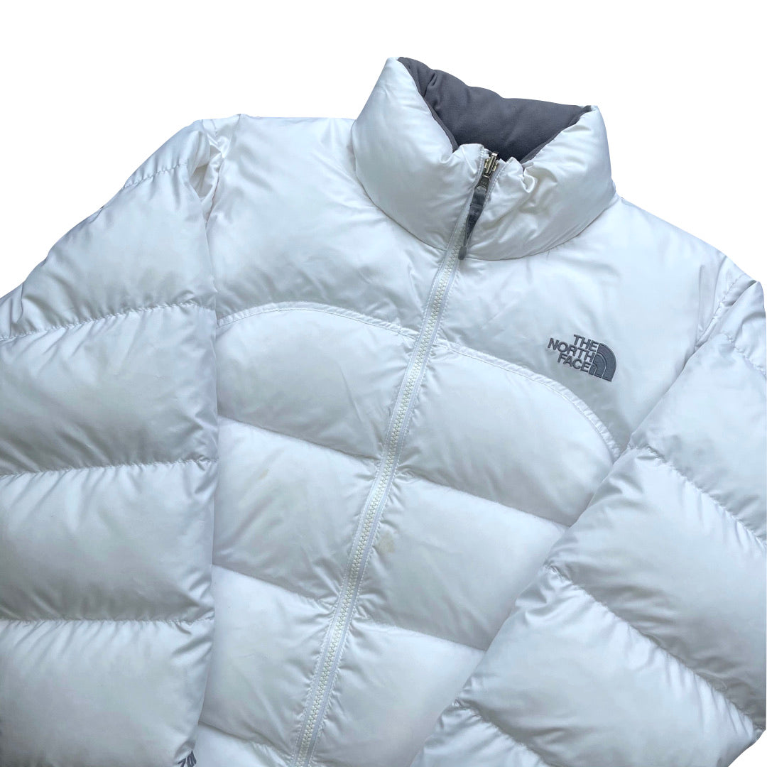 The North Face Womens White Puffer Jacket With Grey Detail