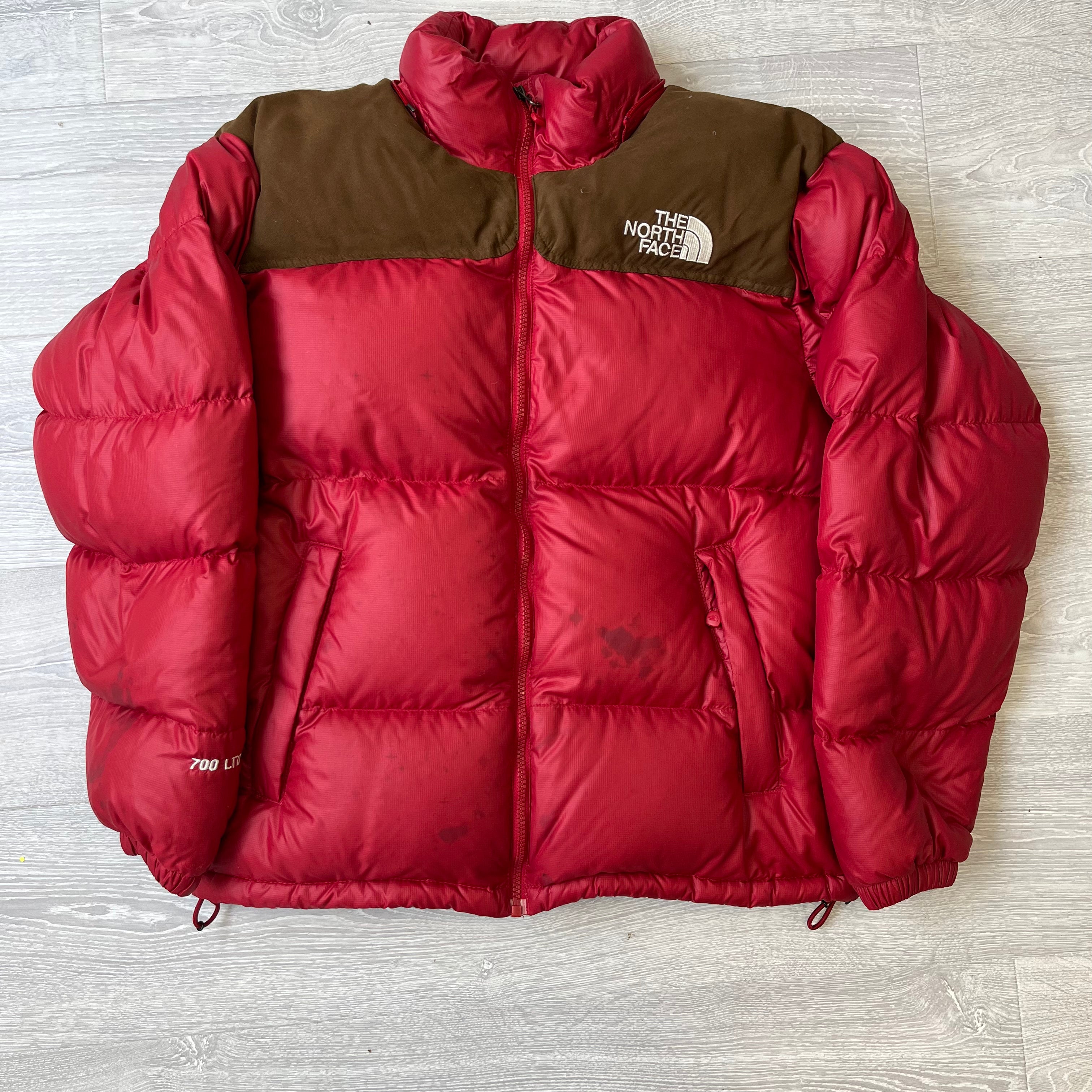 The North Face Red Brown Puffer Jacket NO HOOD STAINED We Vintage