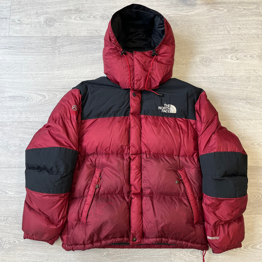 The North Face Maroon Baltoro Puffer Jacket WITH STAIN