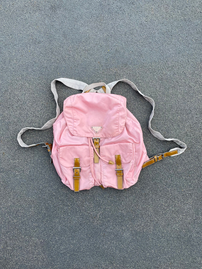 Prada Pink Nylon Bagpack W/Buckles