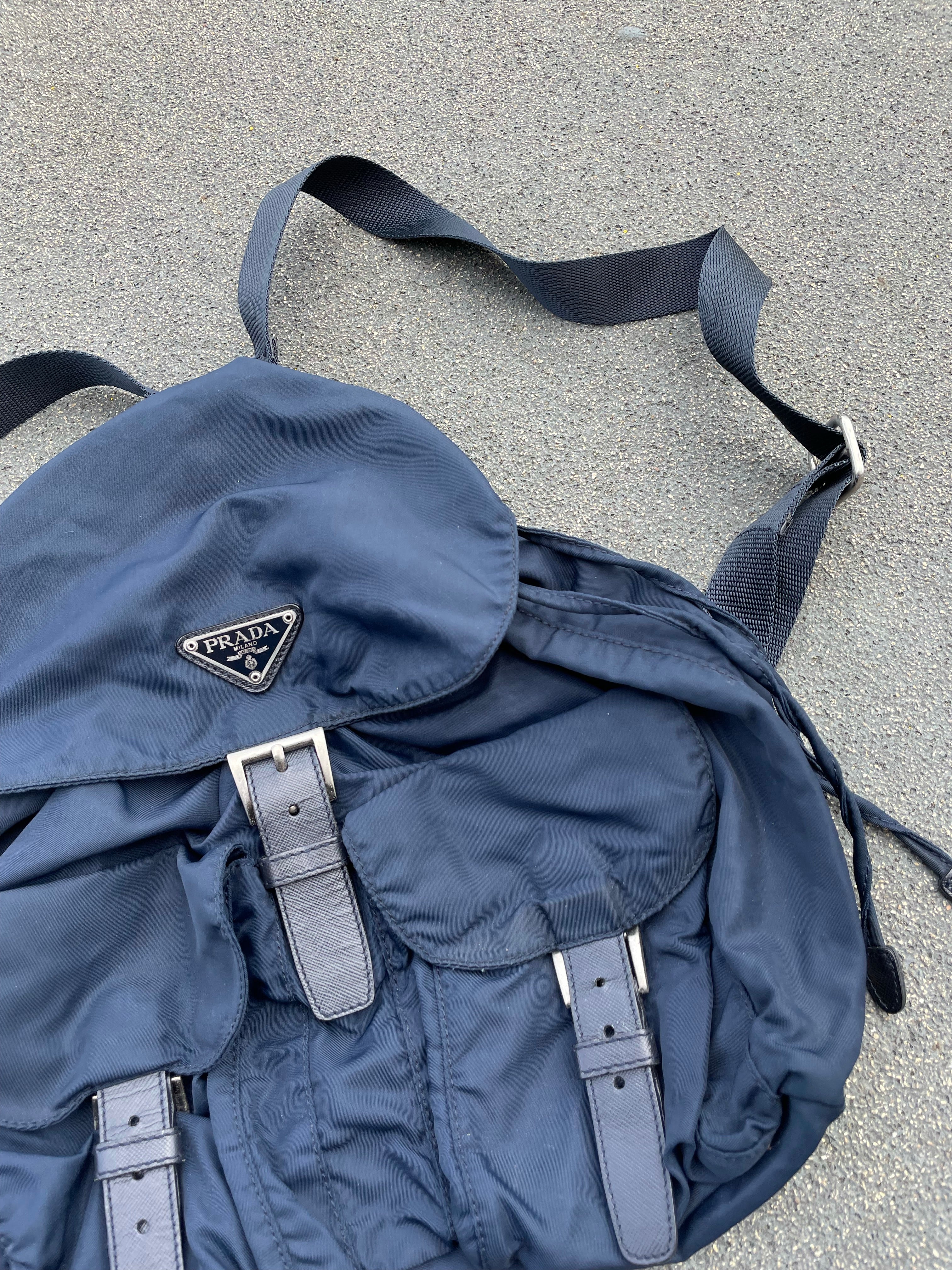 Prada Navy Nylon Bagpack W/Buckles