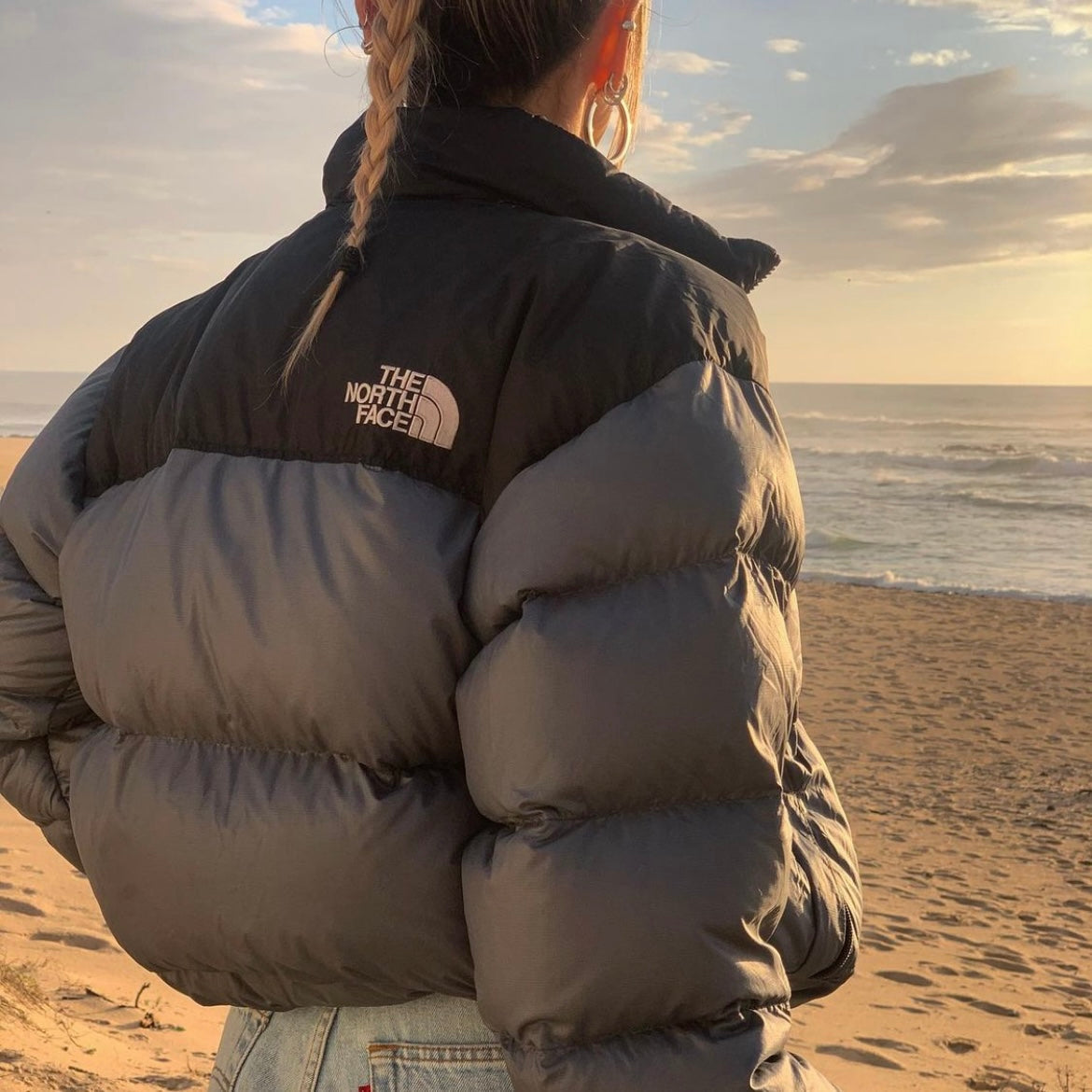 The North Face Grey Puffer Jacket WITH STAINS