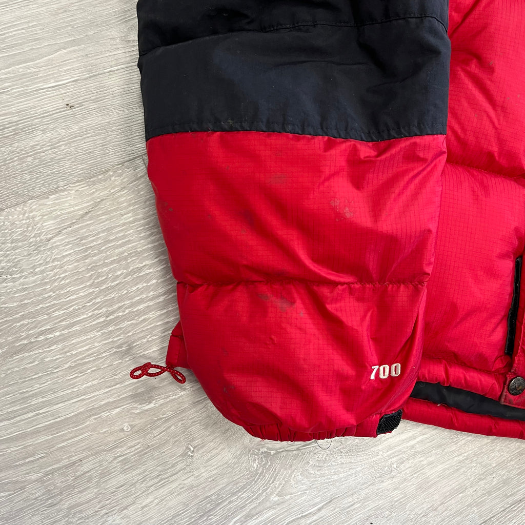 The North Face Red Baltoro Puffer Jacket WITH STAINS