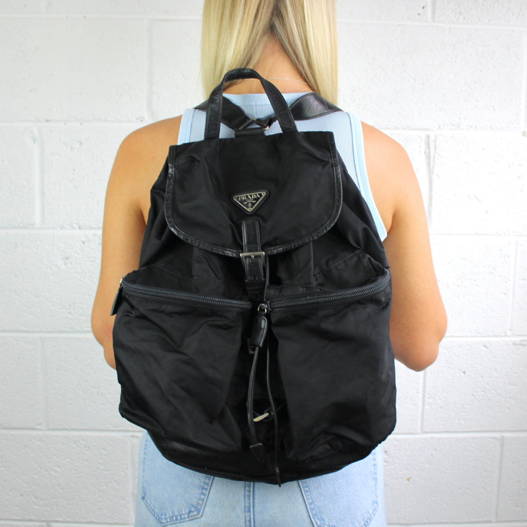 Prada Large Black Nylon Bagpack