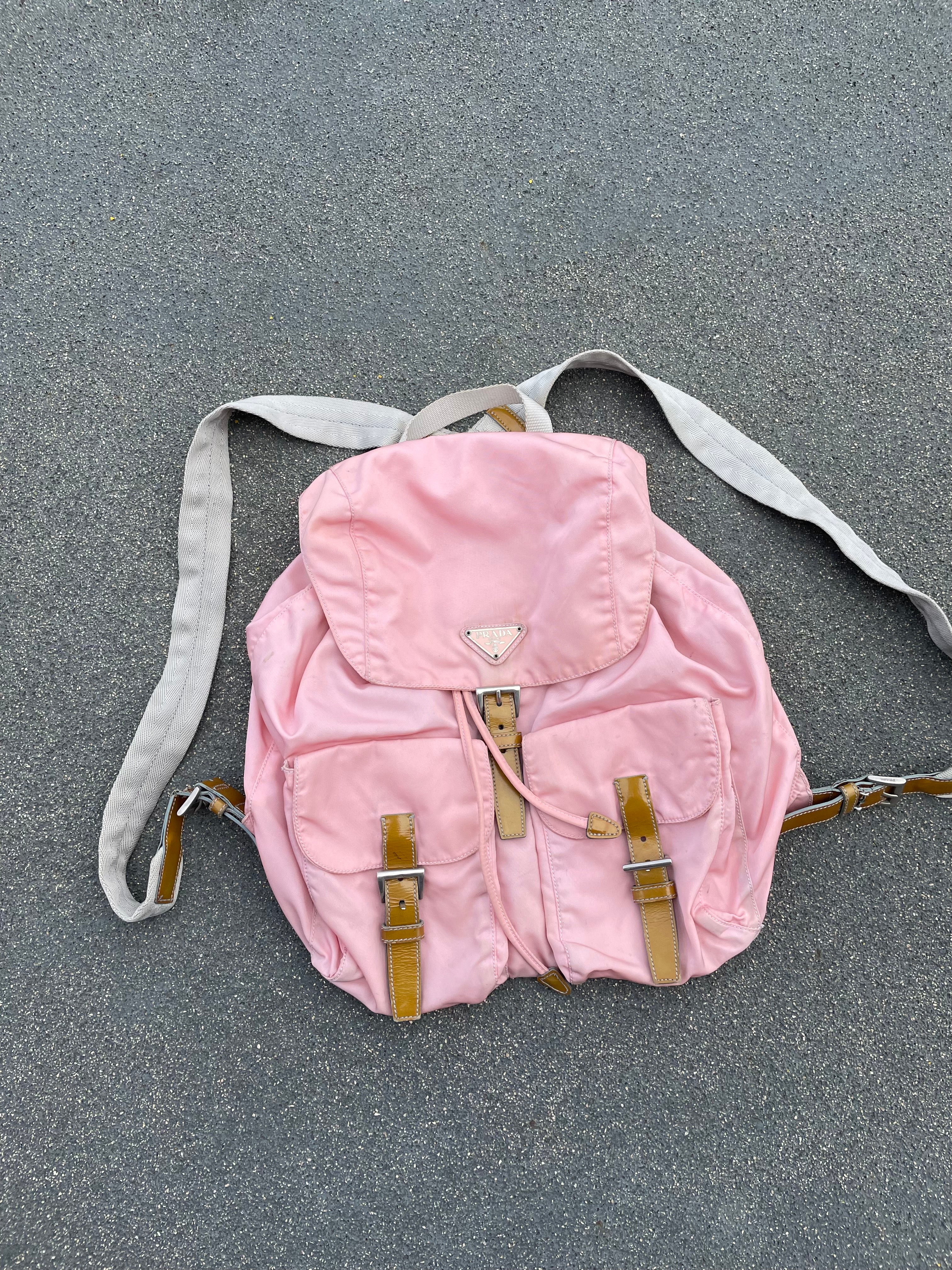 Prada Pink Nylon Bagpack W/Buckles