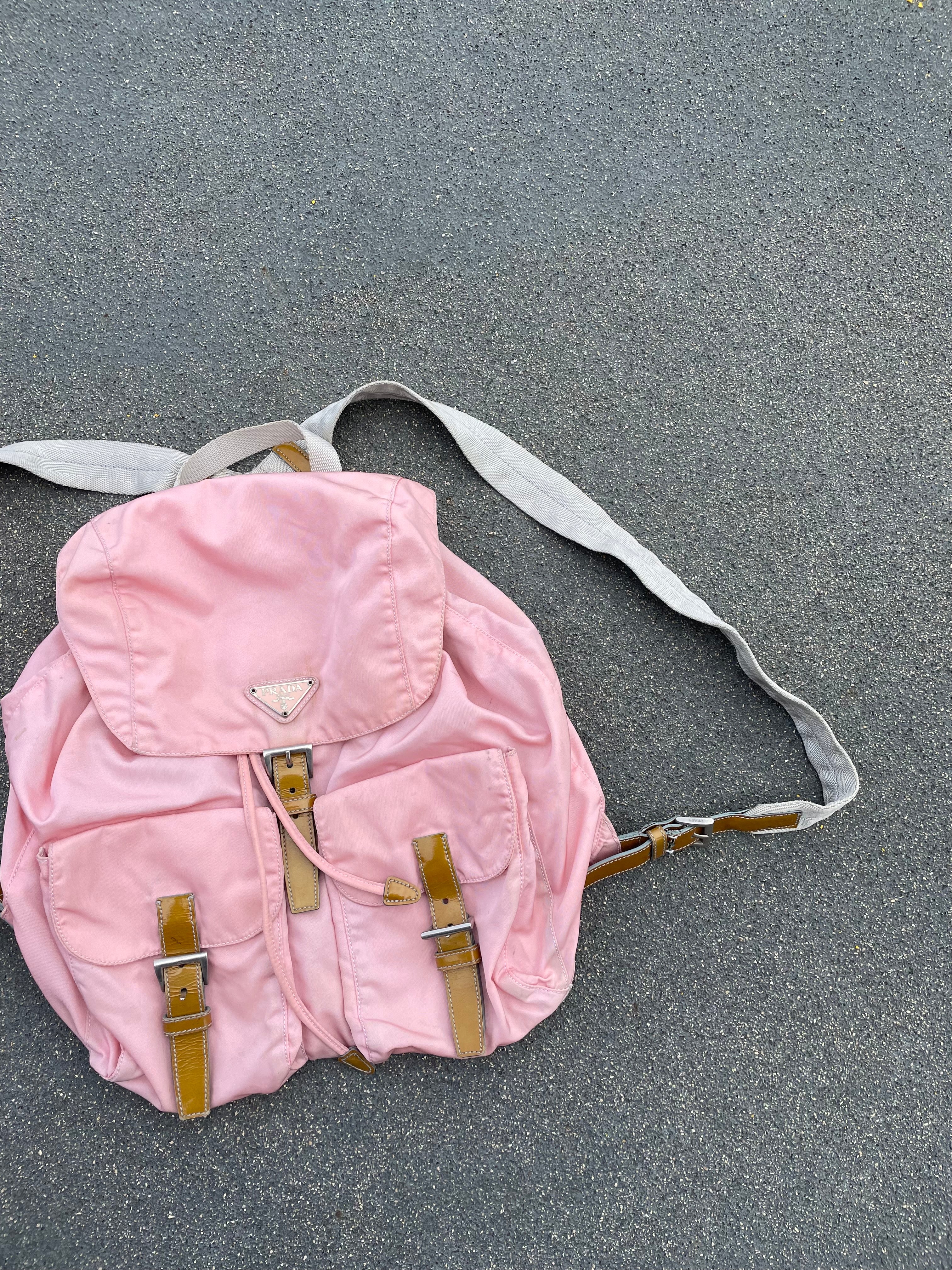 Prada Pink Nylon Bagpack W/Buckles